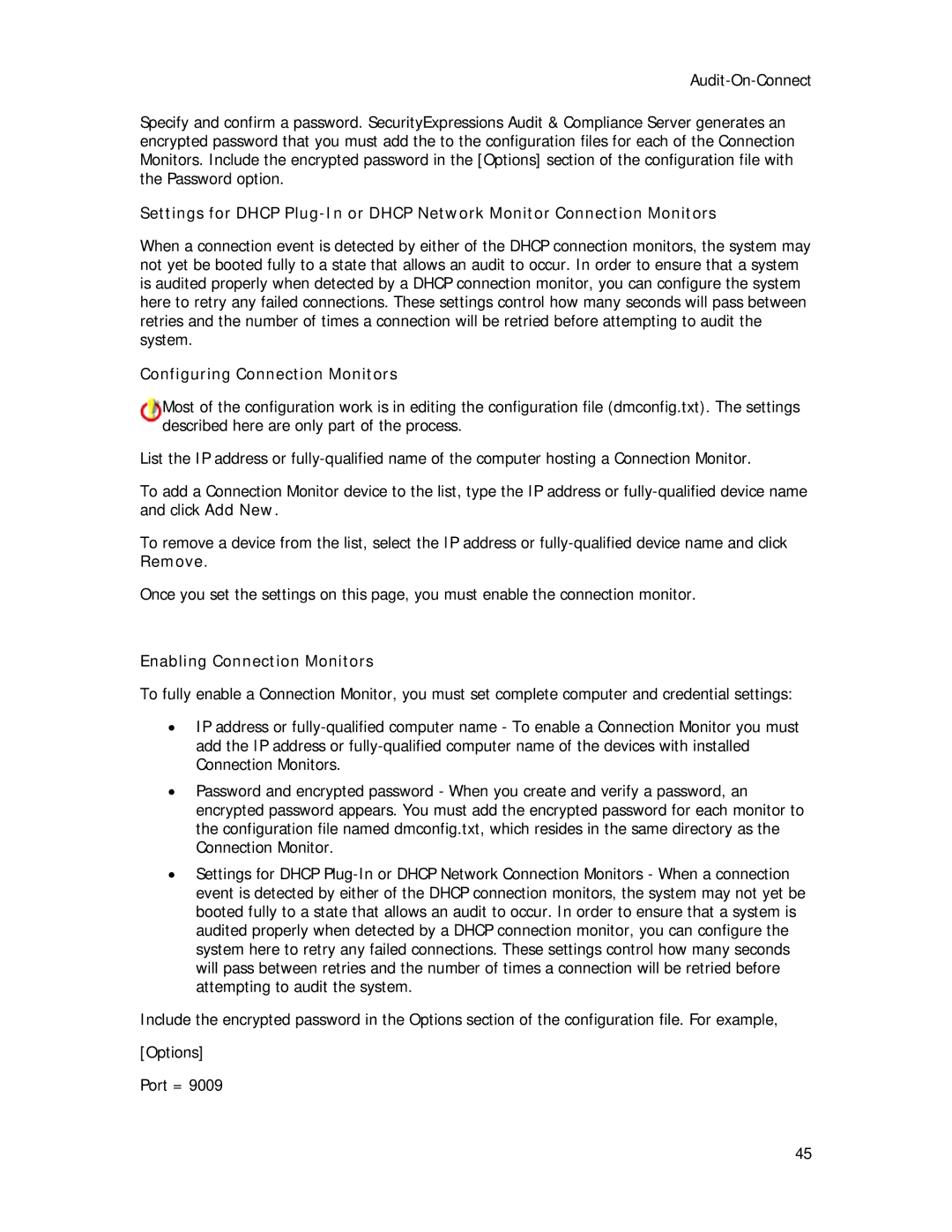 Symantec Security Expressions Server manual Configuring Connection Monitors, Remove, Enabling Connection Monitors 