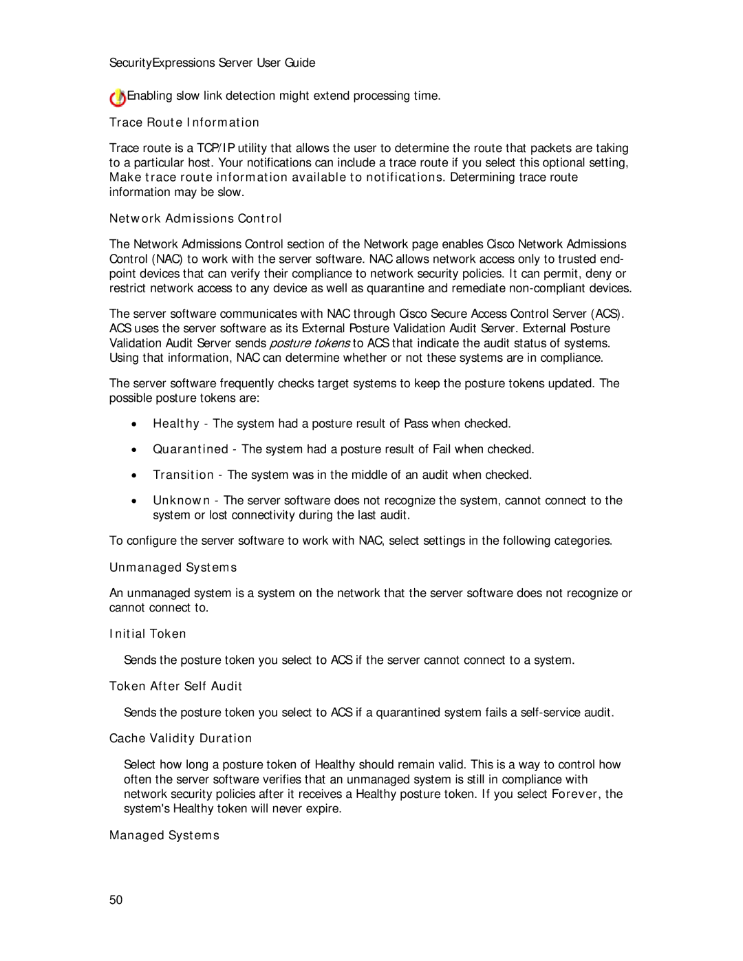 Symantec Security Expressions Server Trace Route Information, Network Admissions Control, Unmanaged Systems, Initial Token 