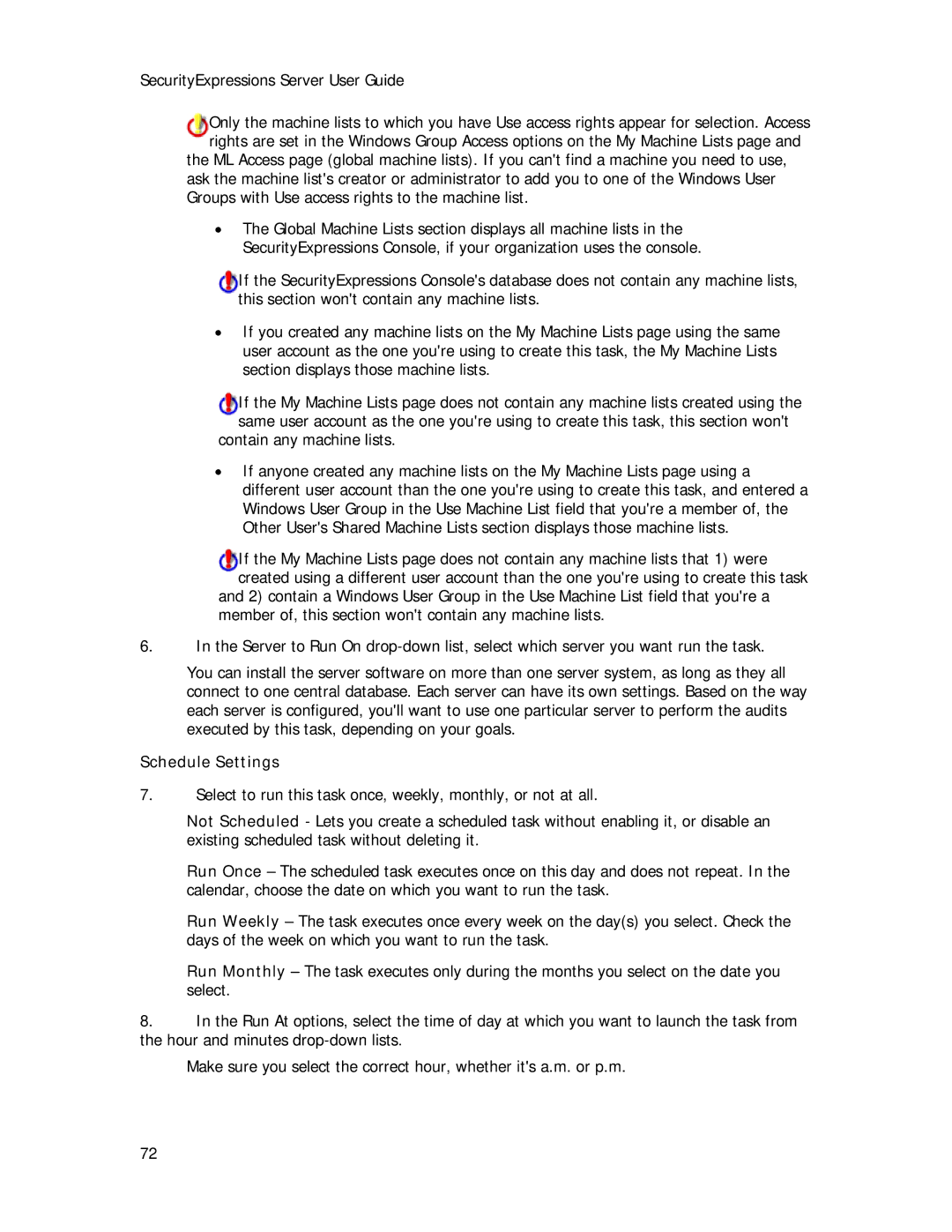 Symantec Security Expressions Server manual Schedule Settings 