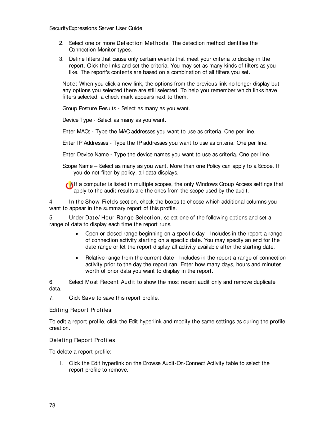 Symantec Security Expressions Server manual Editing Report Profiles, Deleting Report Profiles 