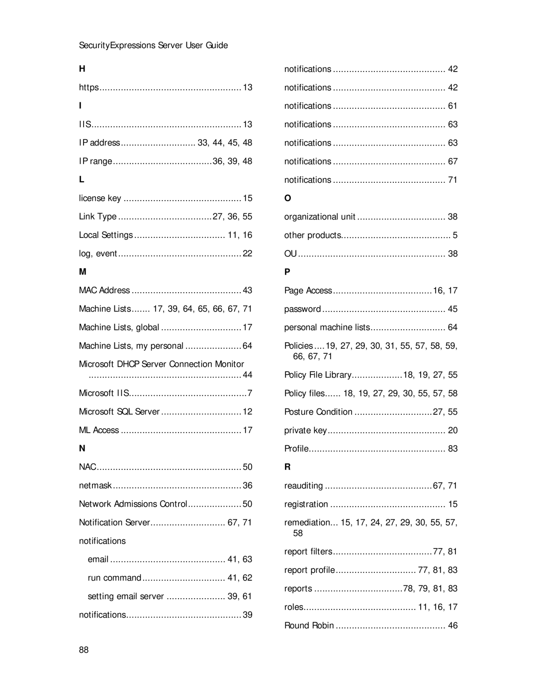 Symantec Security Expressions Server manual IP address 33, 44, 45 