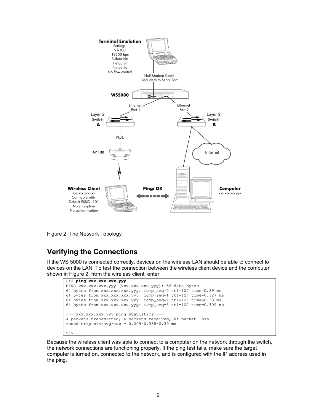 Symbol Technologies WS 5000 manual Verifying the Connections, Ping xxx.xxx.xxx.yyy 