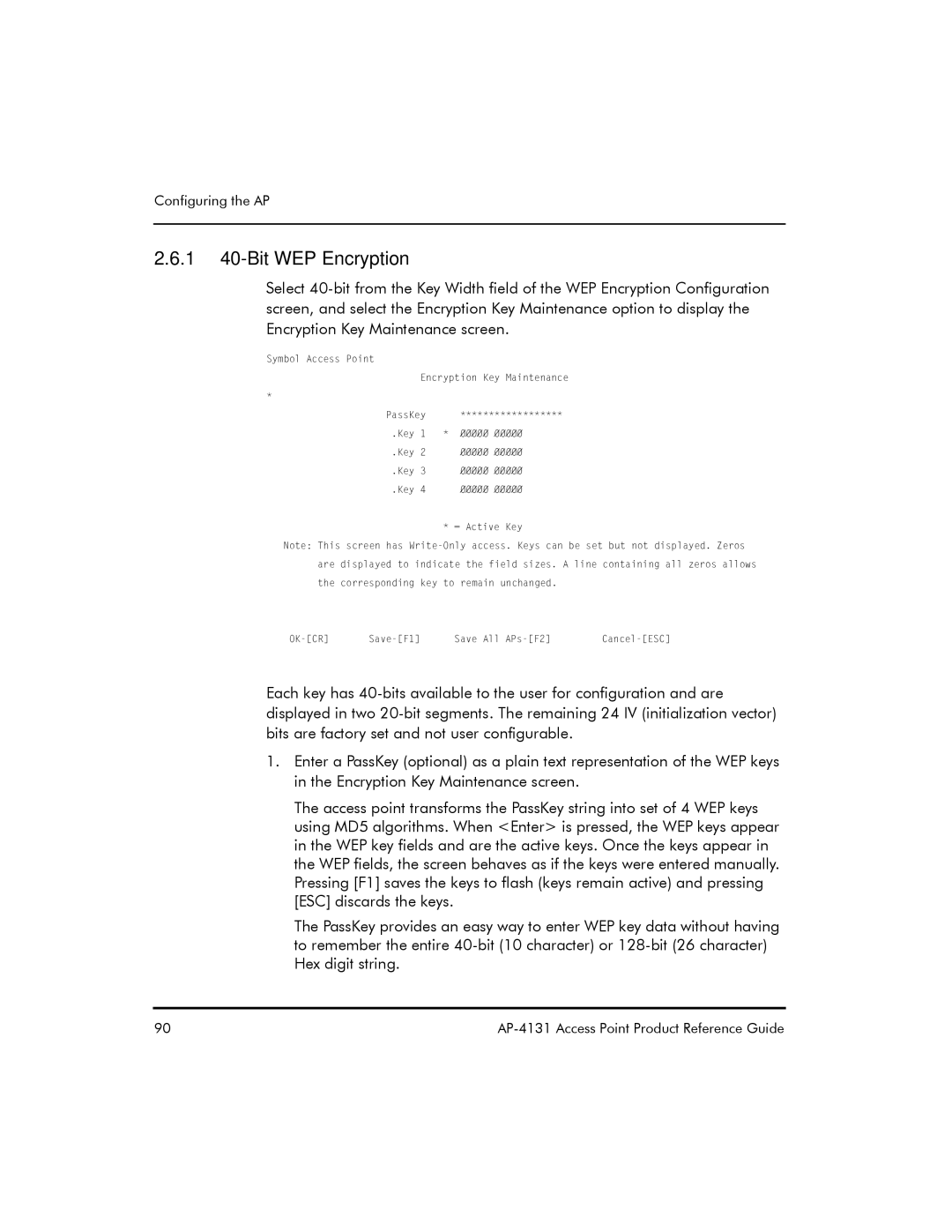 Symbol Technologies AP-4131 manual 1 40-Bit WEP Encryption 