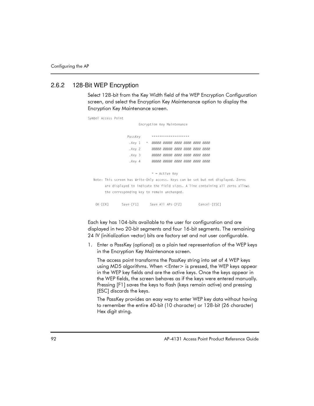 Symbol Technologies AP-4131 manual 2 128-Bit WEP Encryption 