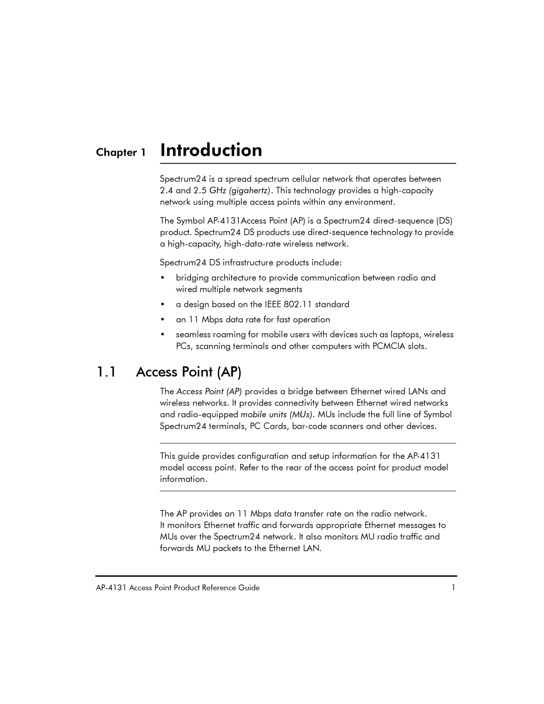 Symbol Technologies AP-4131 manual Introduction, Access Point AP 