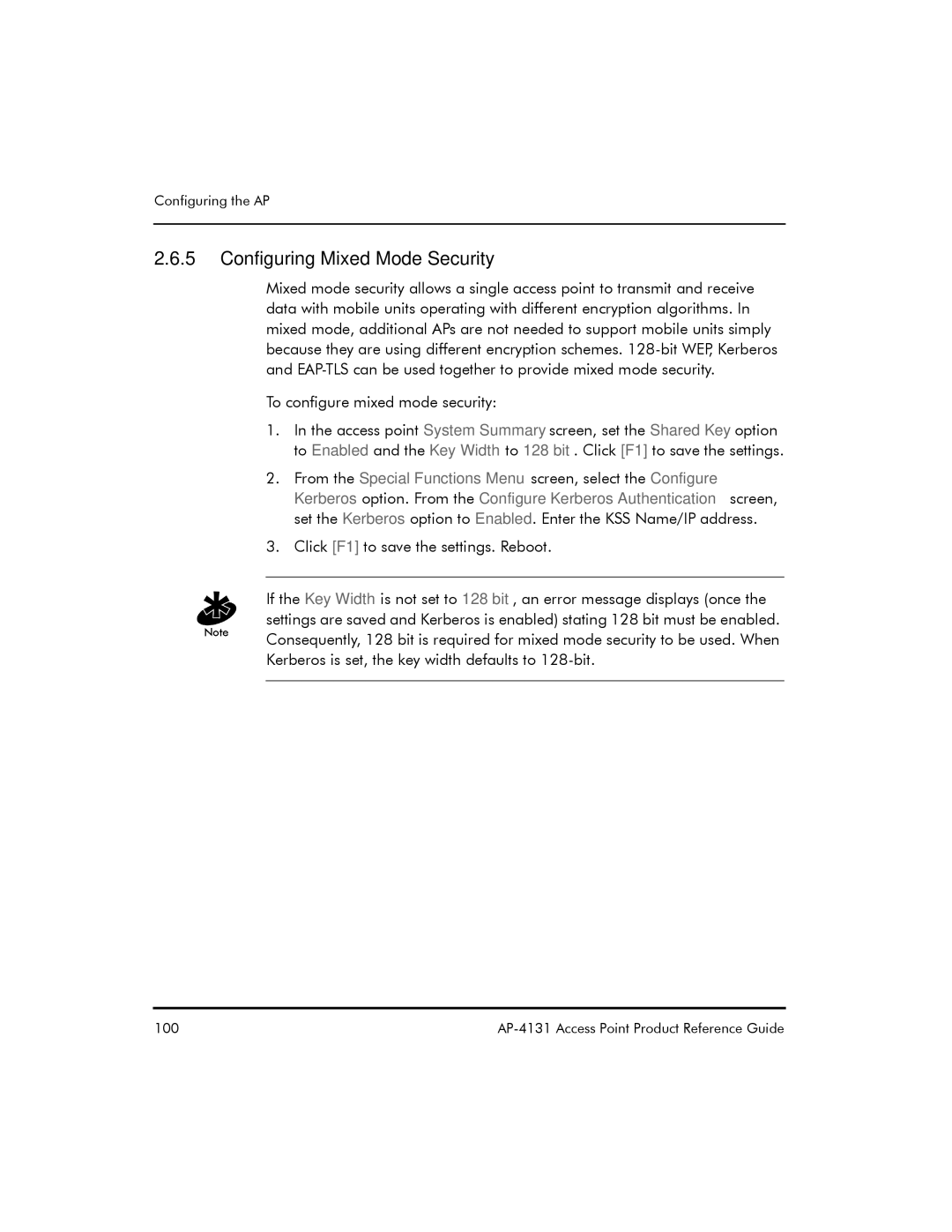 Symbol Technologies AP-4131 manual Configuring Mixed Mode Security 