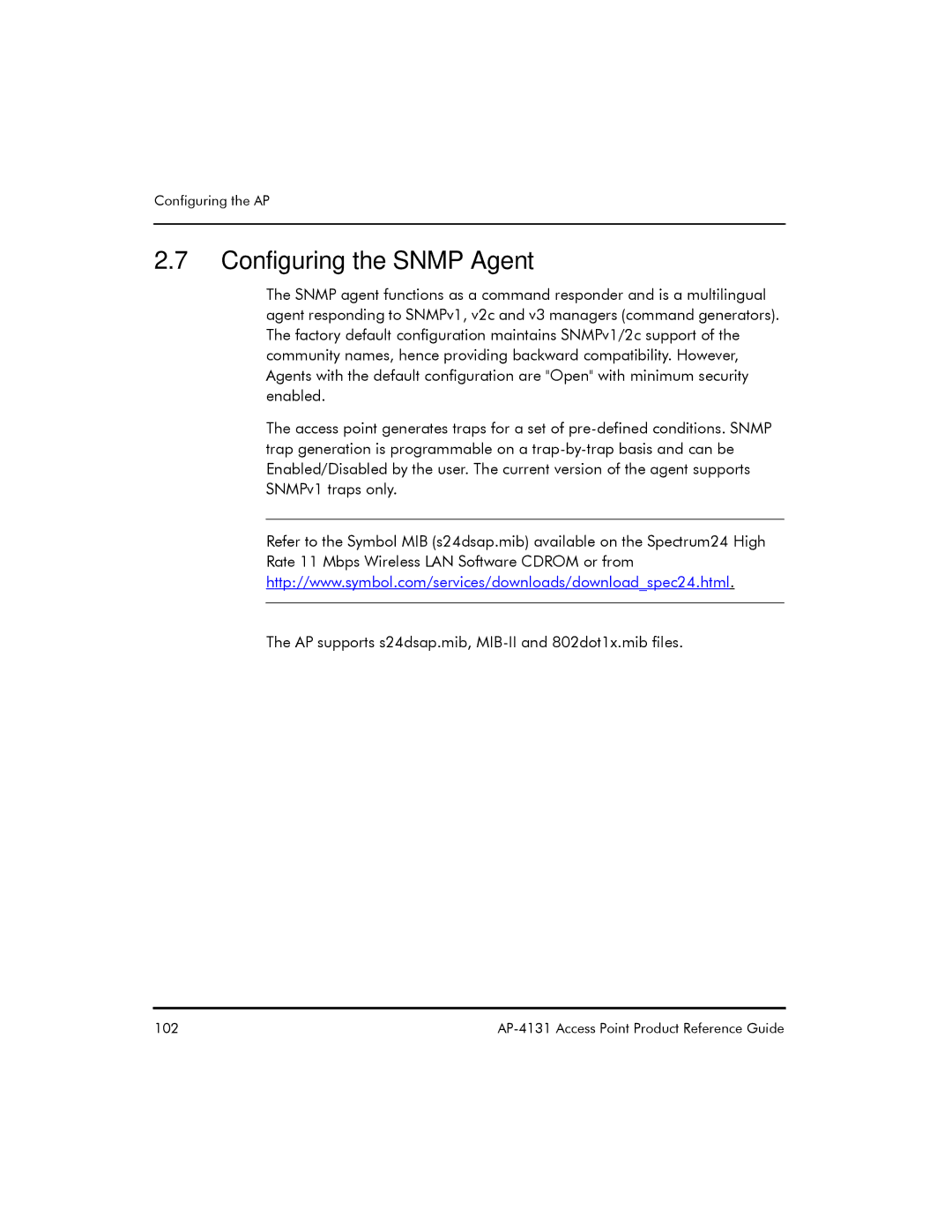 Symbol Technologies AP-4131 manual Configuring the Snmp Agent 