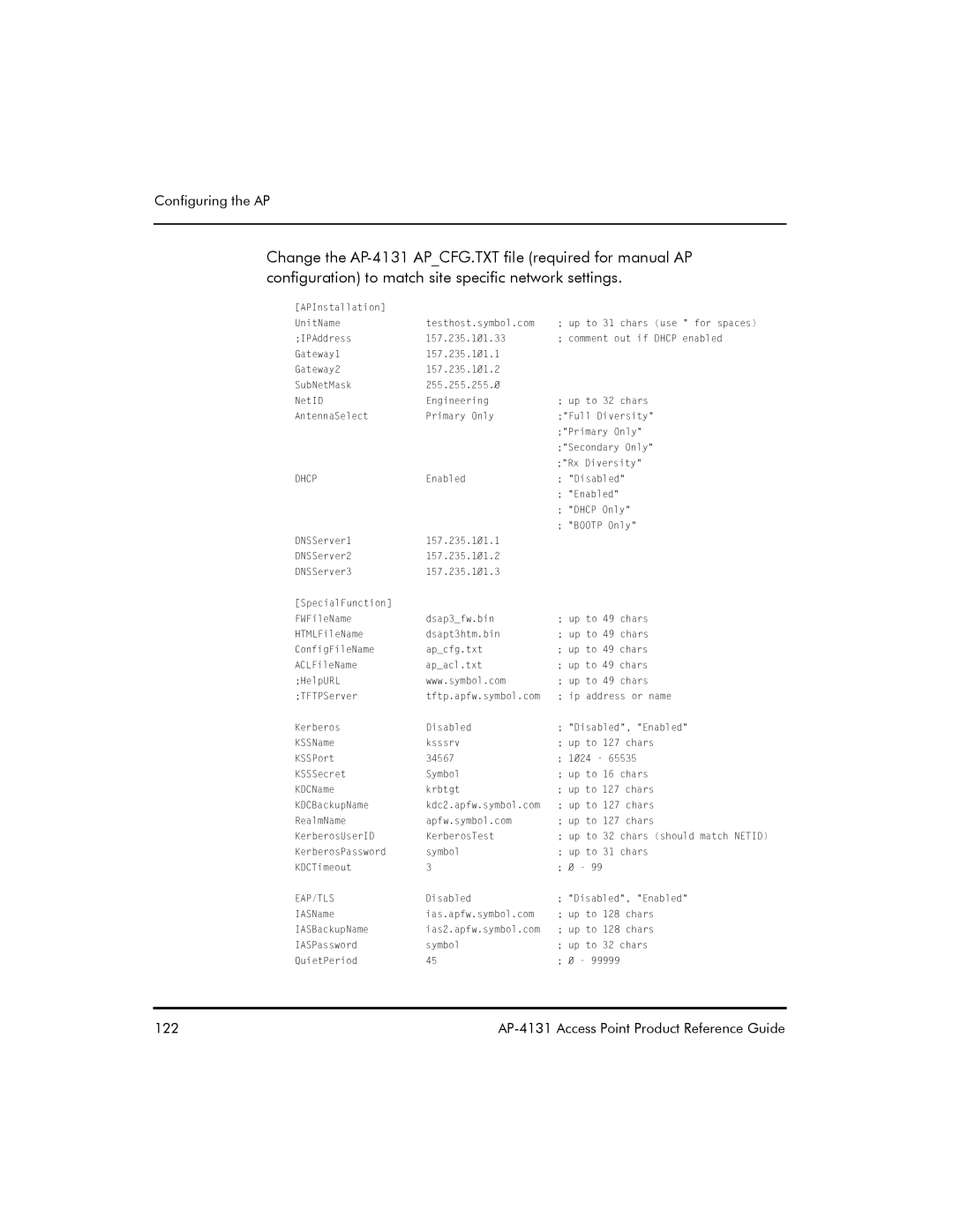 Symbol Technologies AP-4131 manual 122 