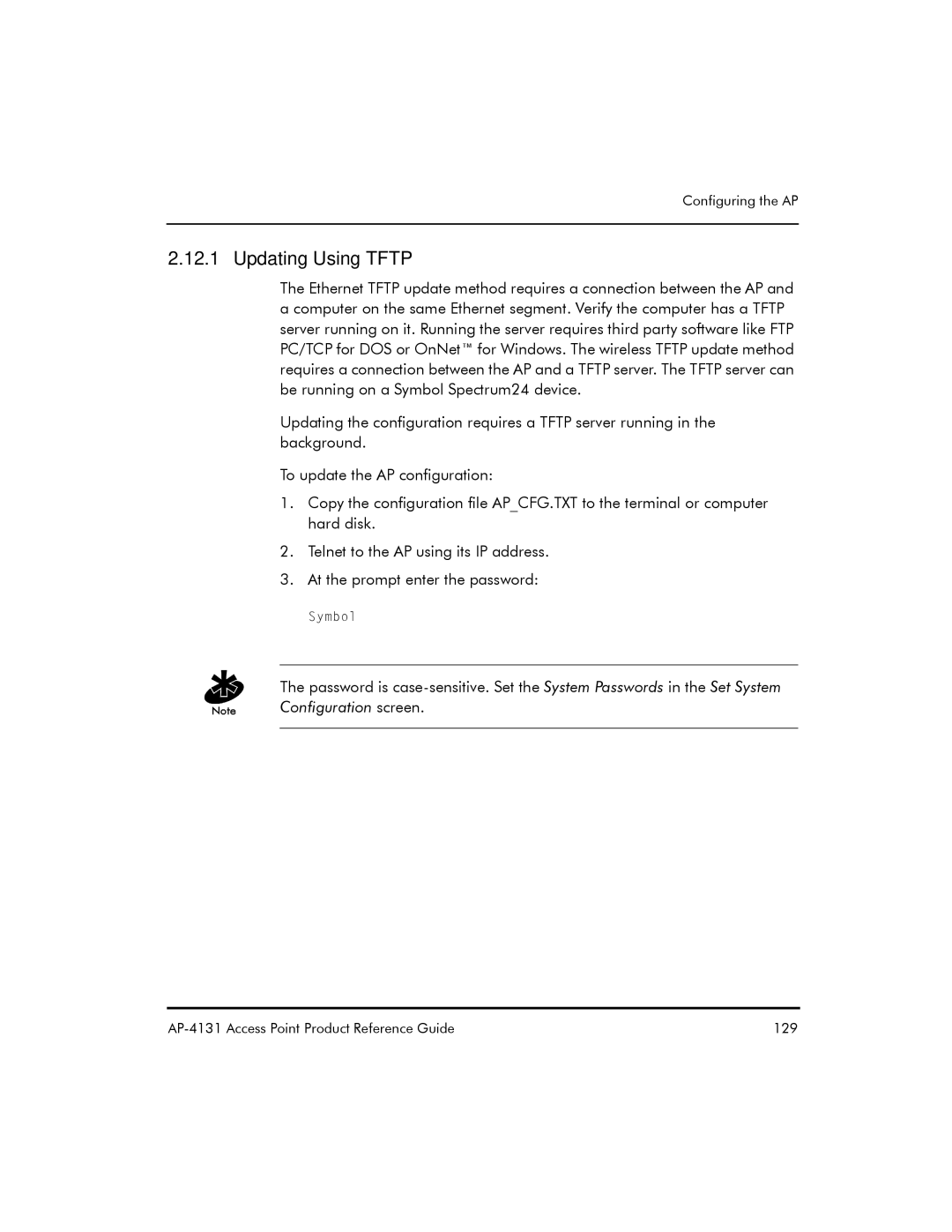 Symbol Technologies AP-4131 manual Updating Using Tftp 