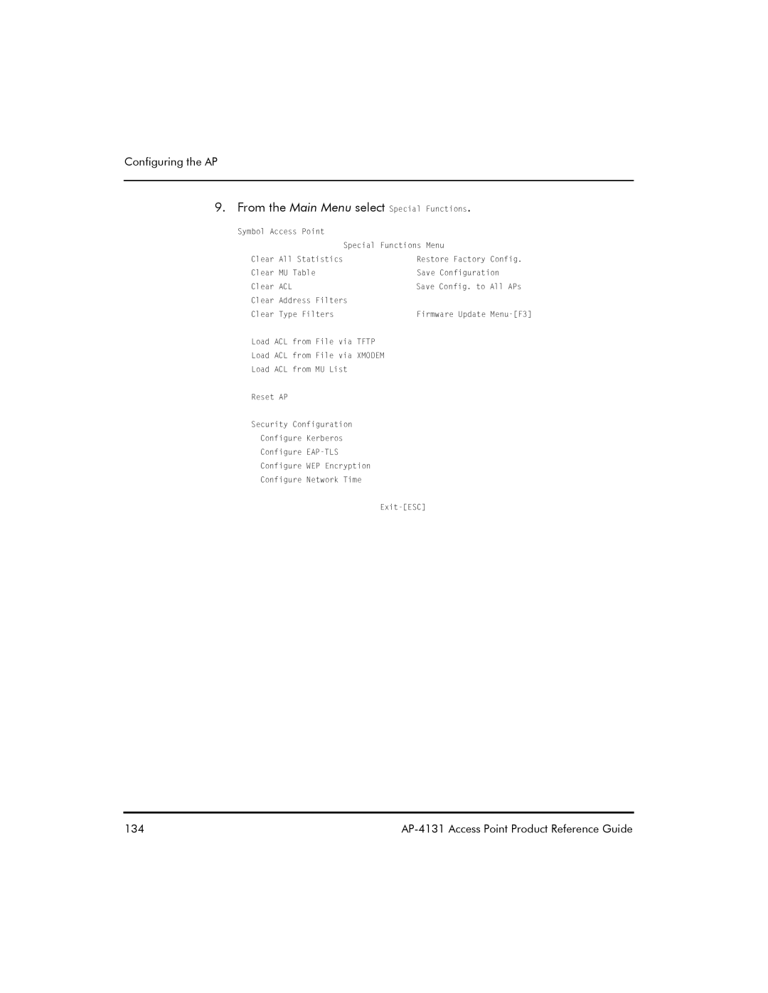 Symbol Technologies AP-4131 manual From the Main Menu select Special Functions 