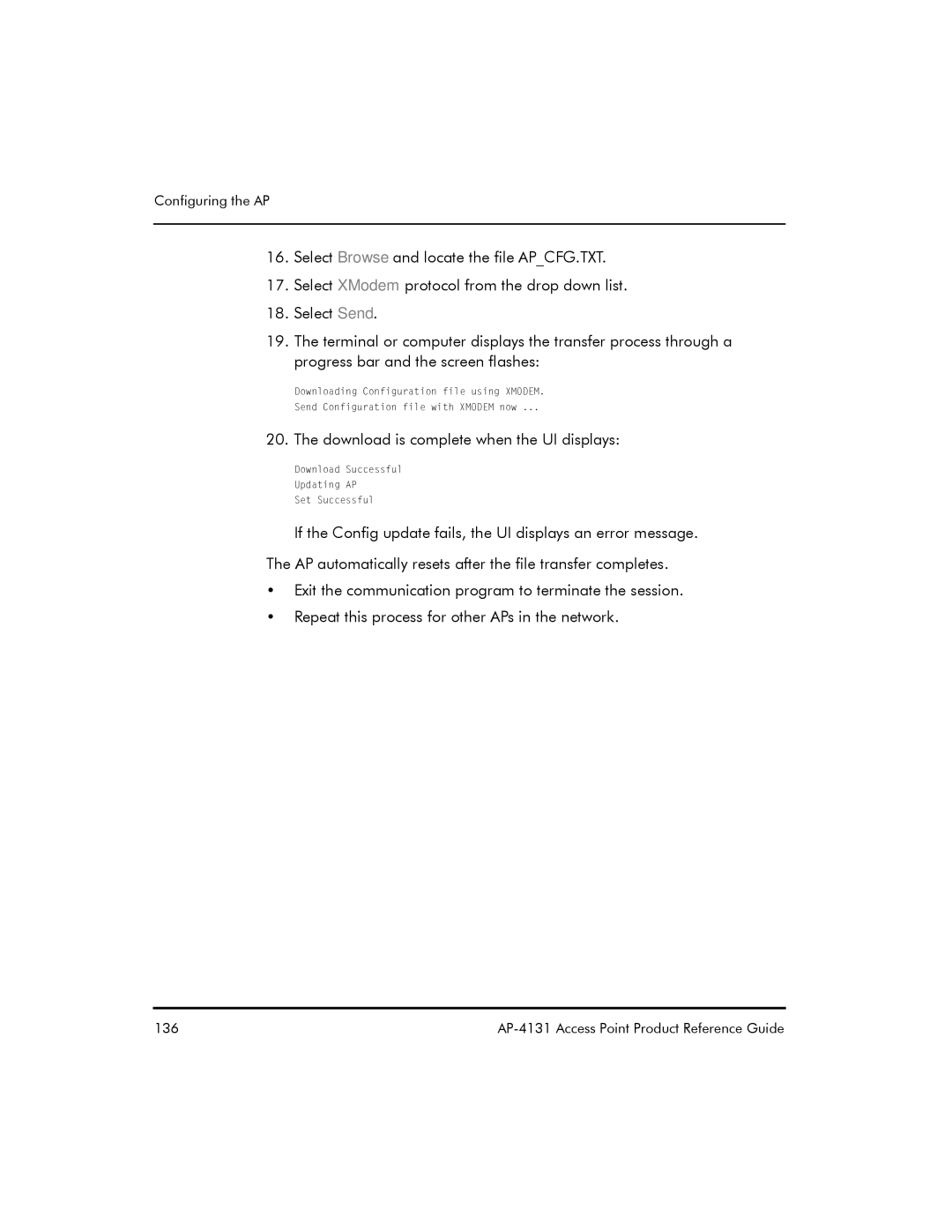 Symbol Technologies AP-4131 manual Download is complete when the UI displays 