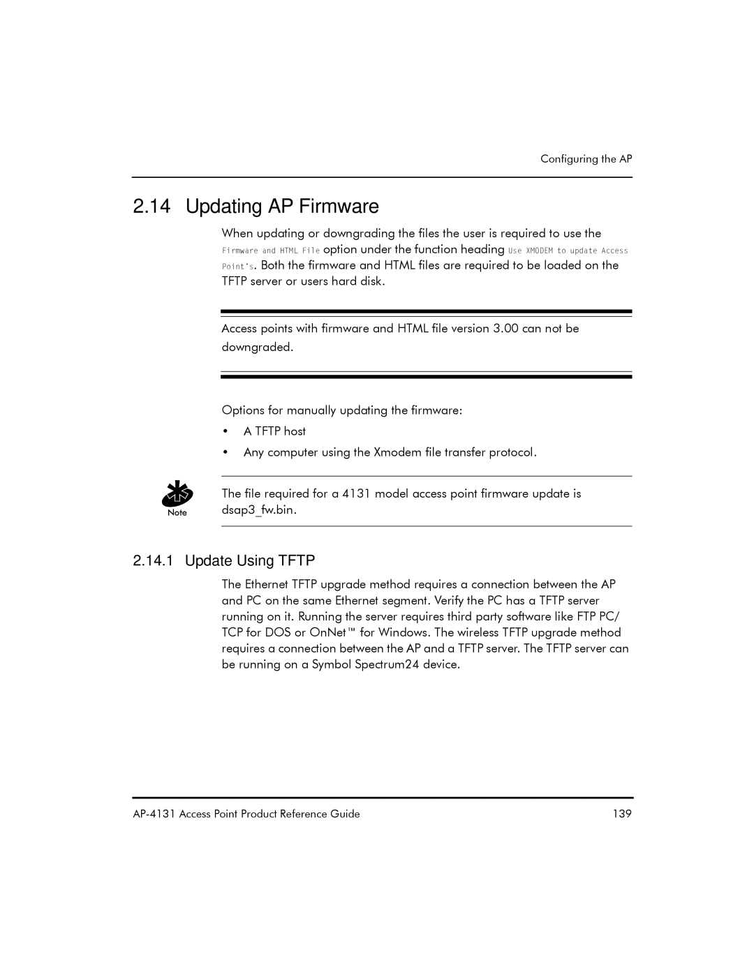 Symbol Technologies AP-4131 manual Updating AP Firmware, Update Using Tftp 