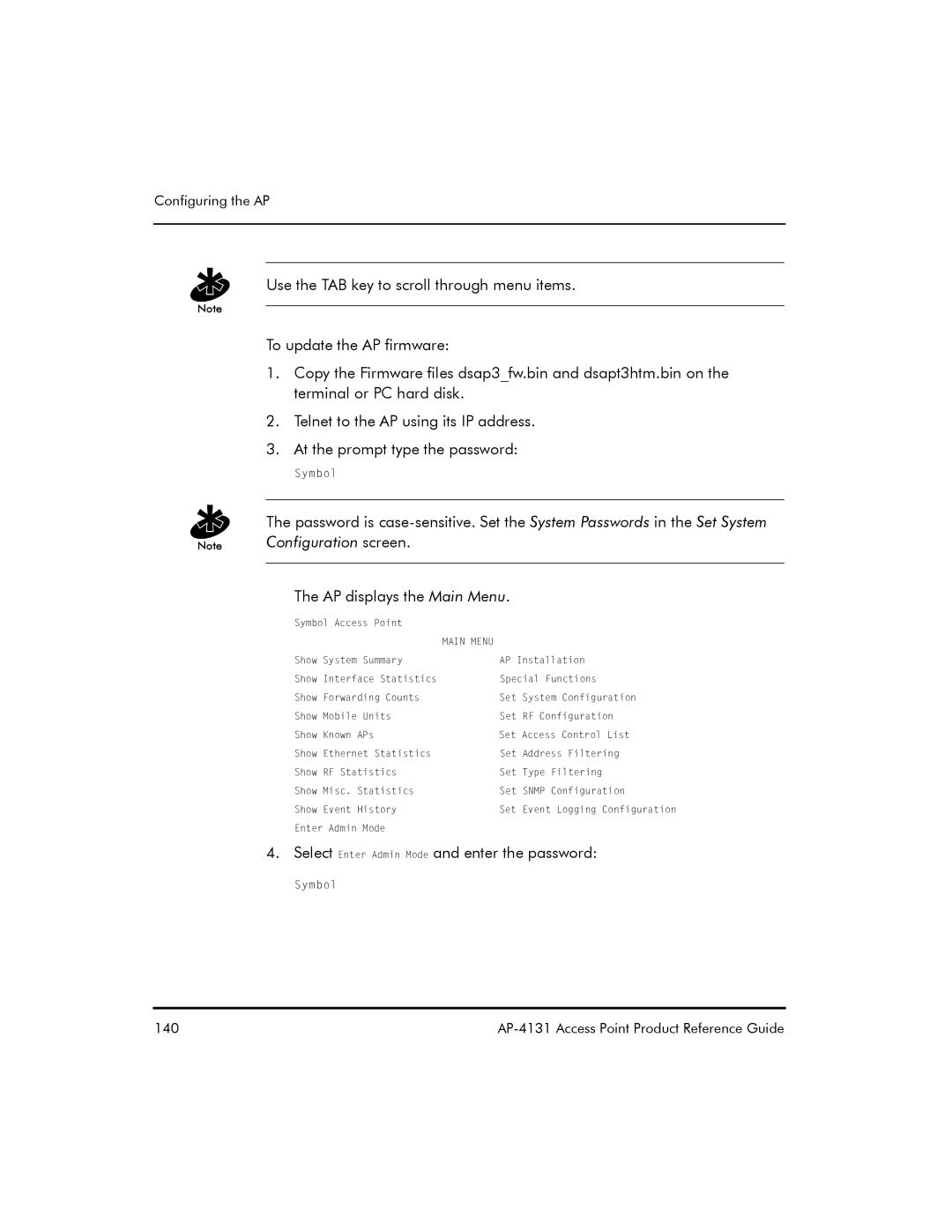 Symbol Technologies AP-4131 manual 140 