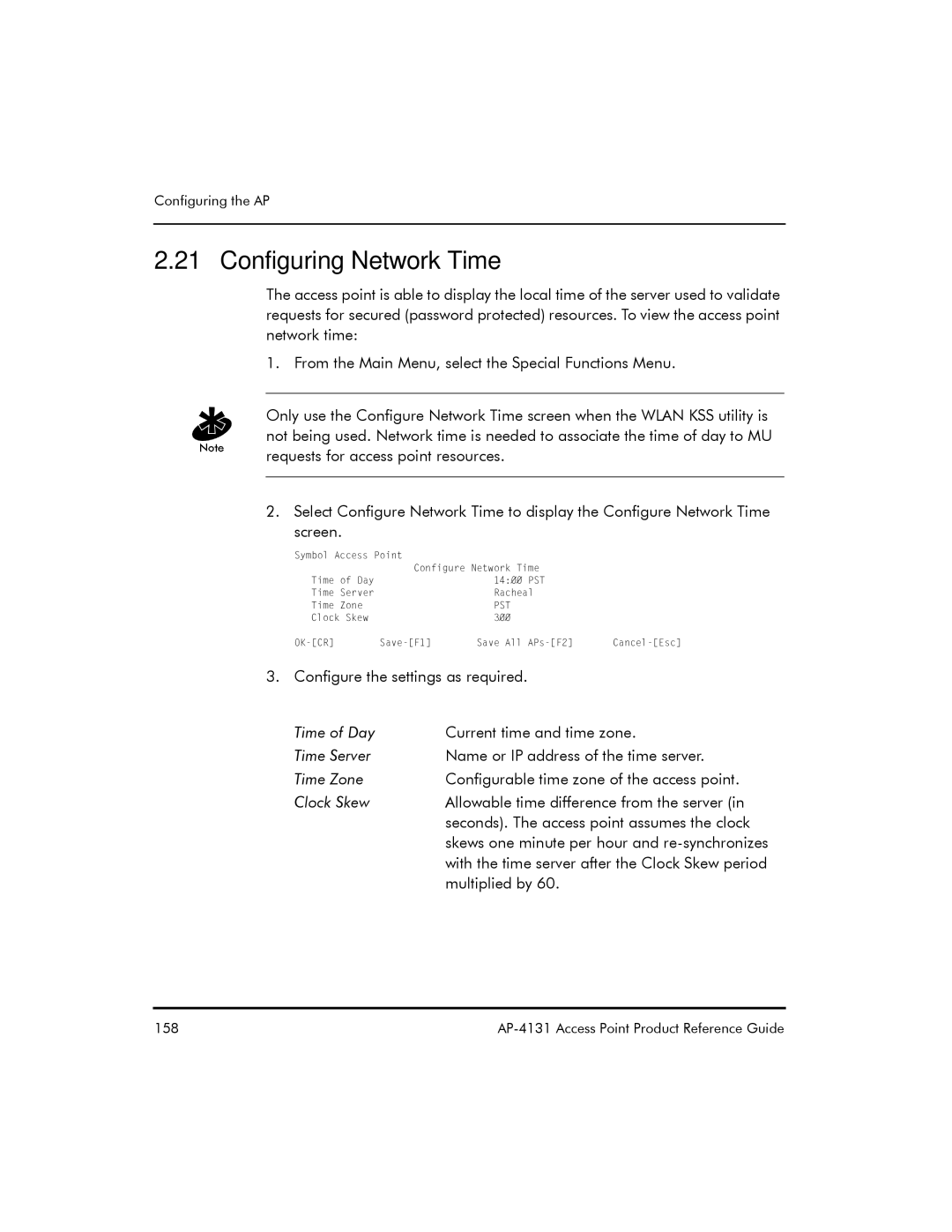 Symbol Technologies AP-4131 manual Configuring Network Time 