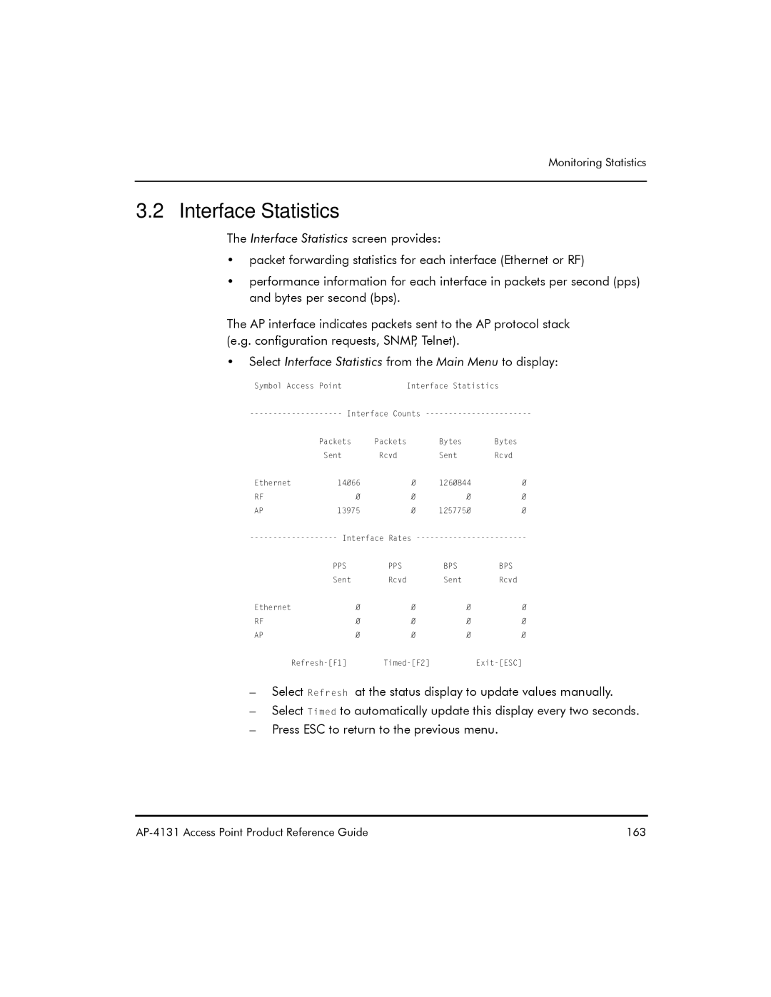 Symbol Technologies AP-4131 manual Interface Statistics screen provides 