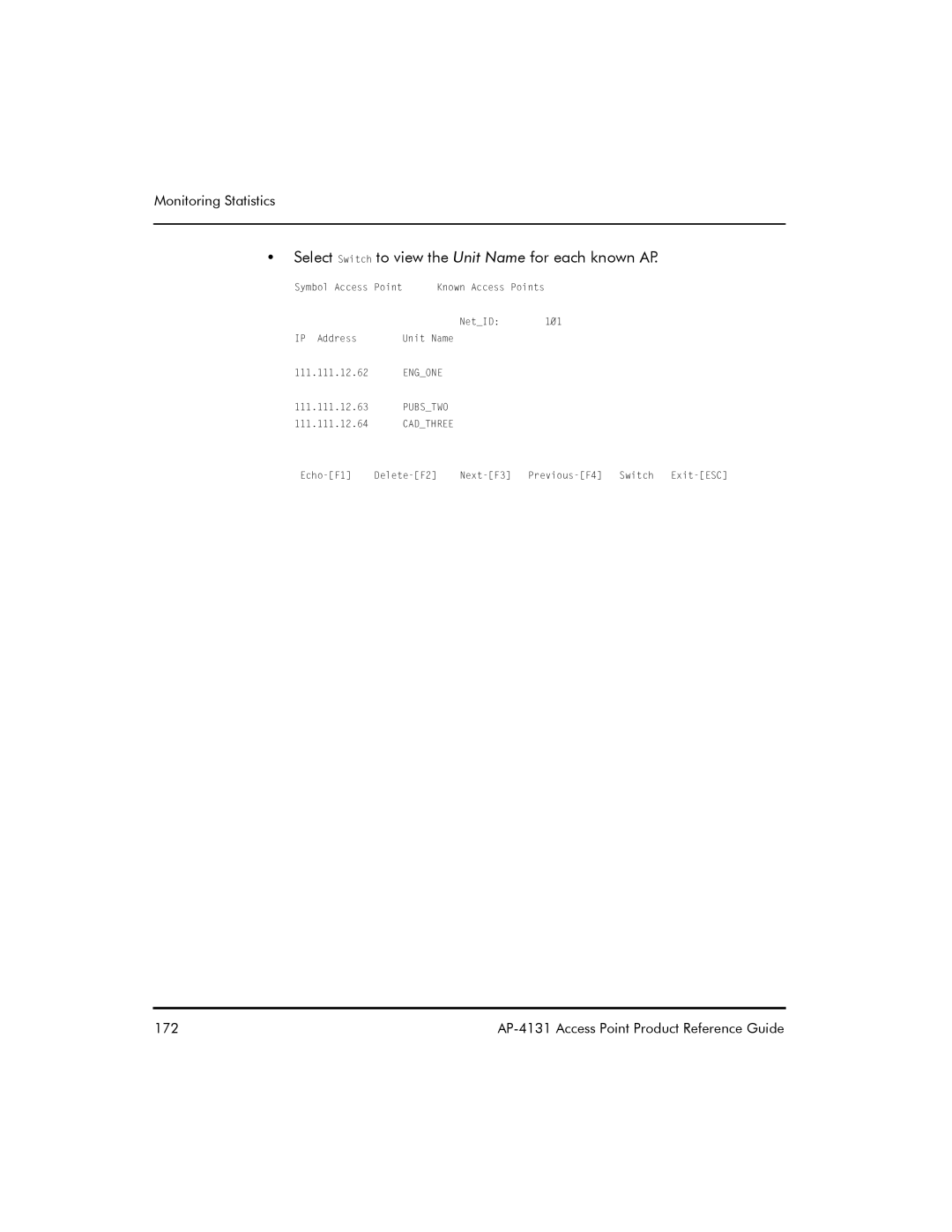 Symbol Technologies AP-4131 manual Select Switch to view the Unit Name for each known AP 