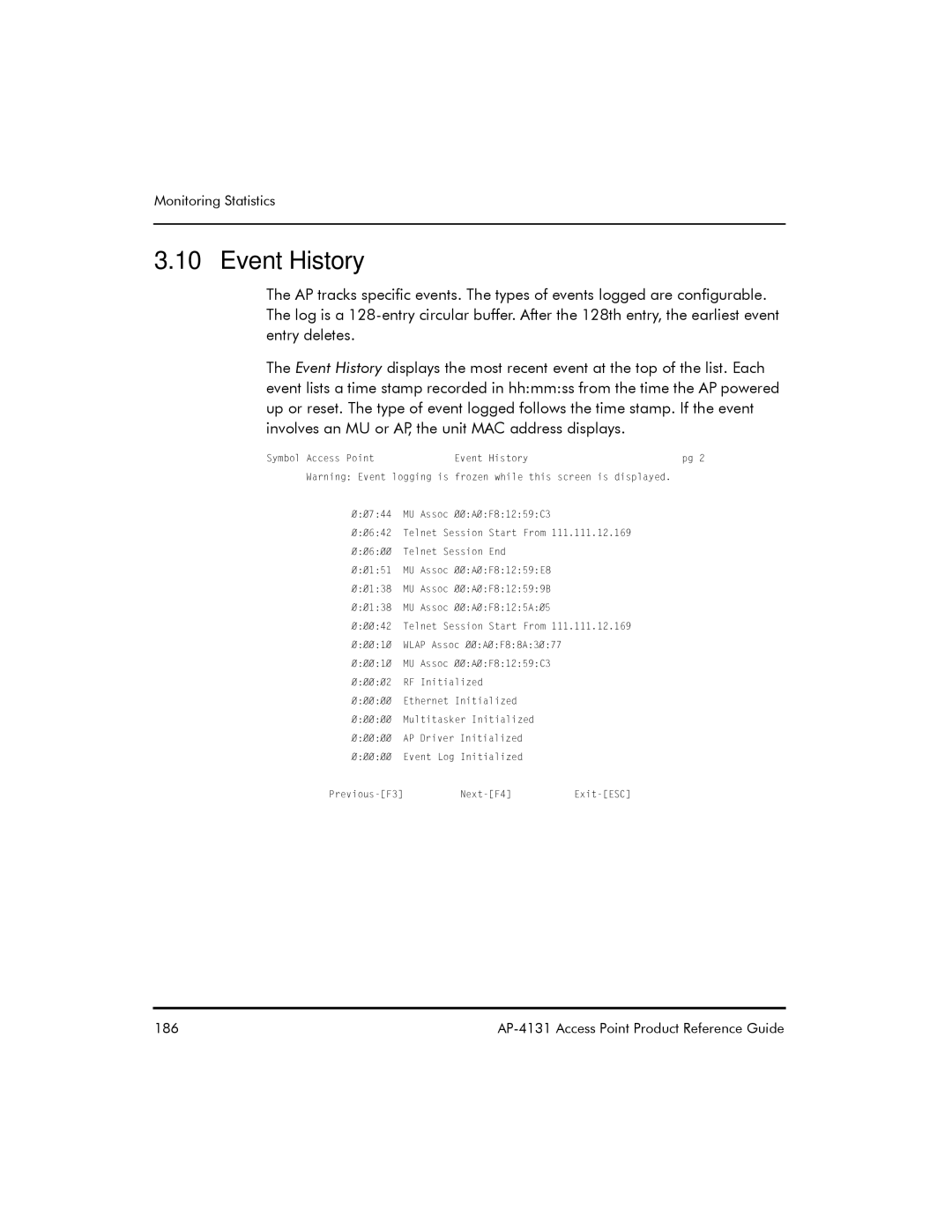 Symbol Technologies AP-4131 manual Event History 