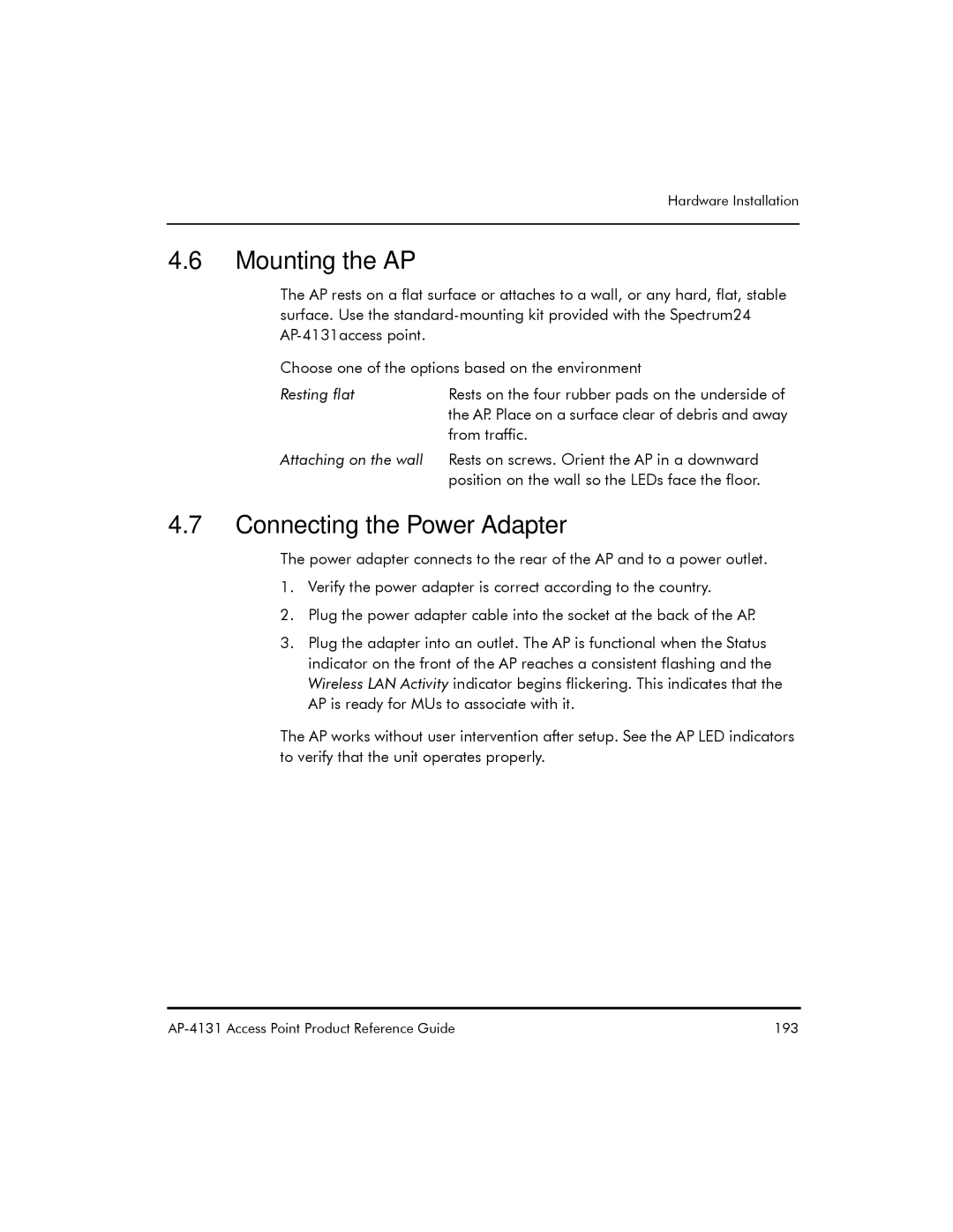 Symbol Technologies AP-4131 manual Mounting the AP, Connecting the Power Adapter, From traffic 