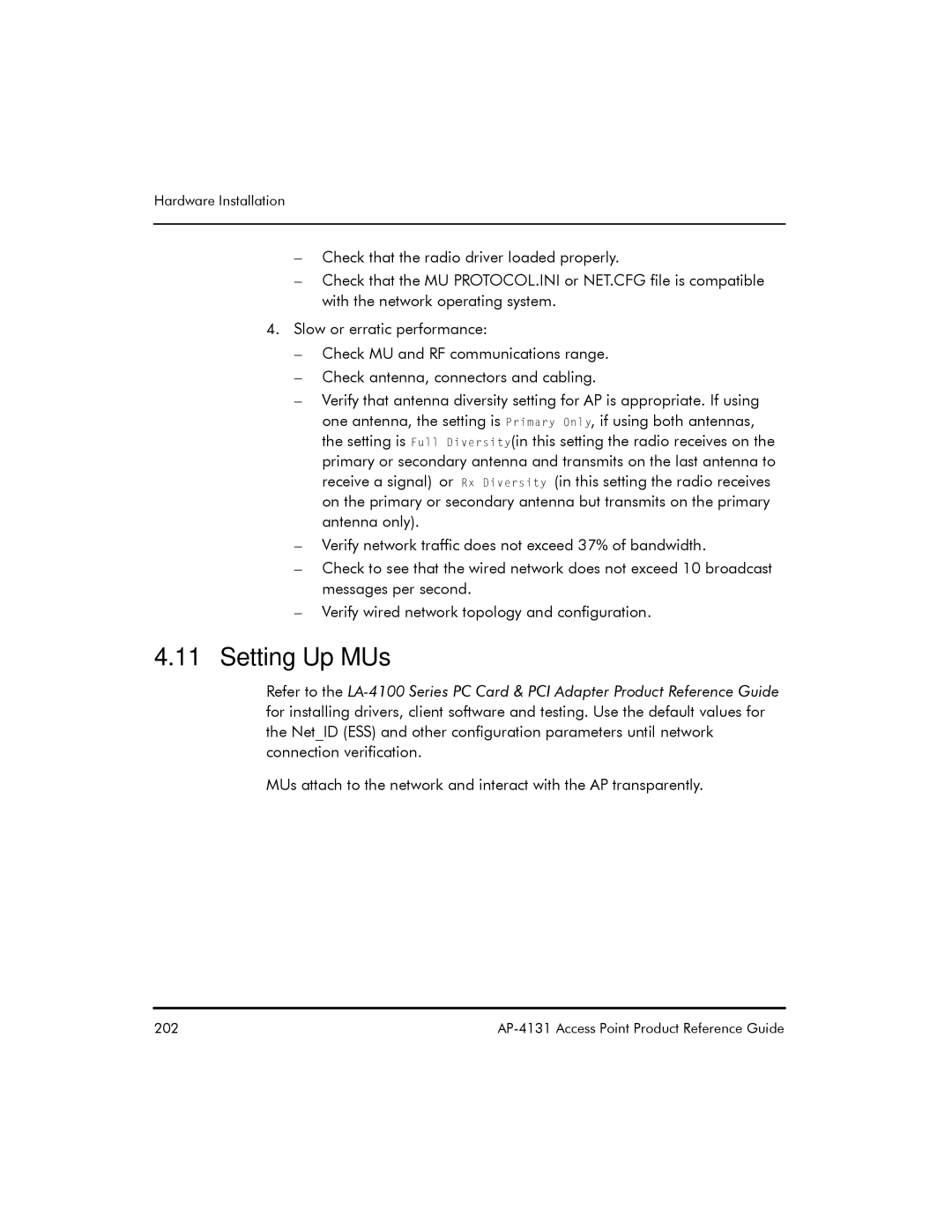 Symbol Technologies AP-4131 manual Setting Up MUs 