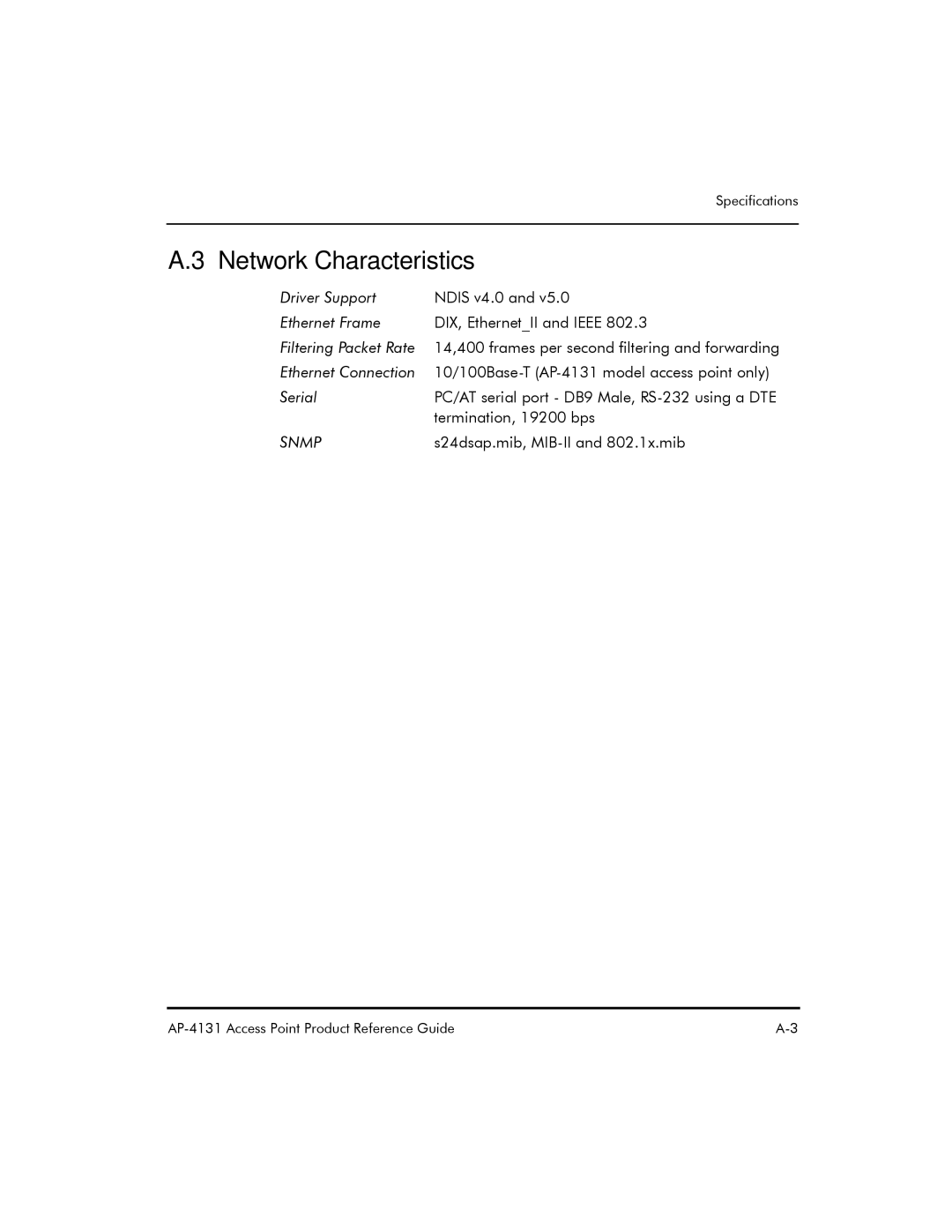 Symbol Technologies AP-4131 manual Network Characteristics, S24dsap.mib, MIB-II and 802.1x.mib 