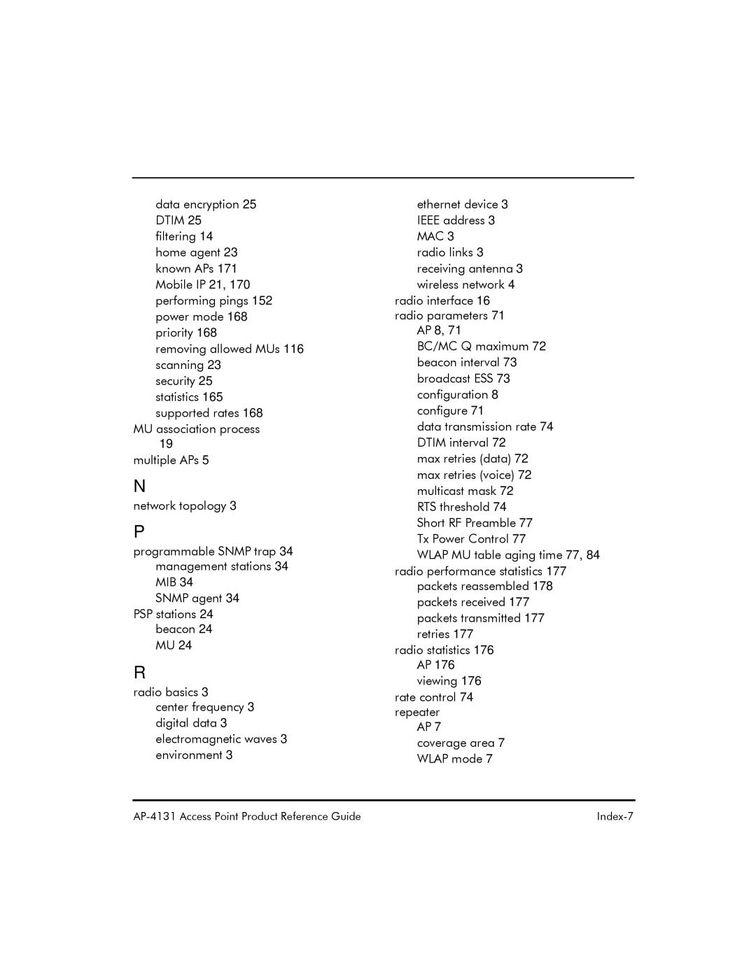 Symbol Technologies AP-4131 manual Index-7 