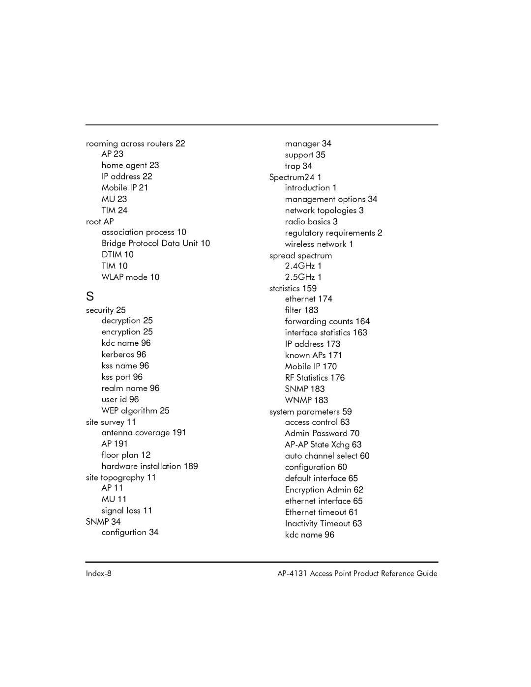 Symbol Technologies AP-4131 manual Index-8 