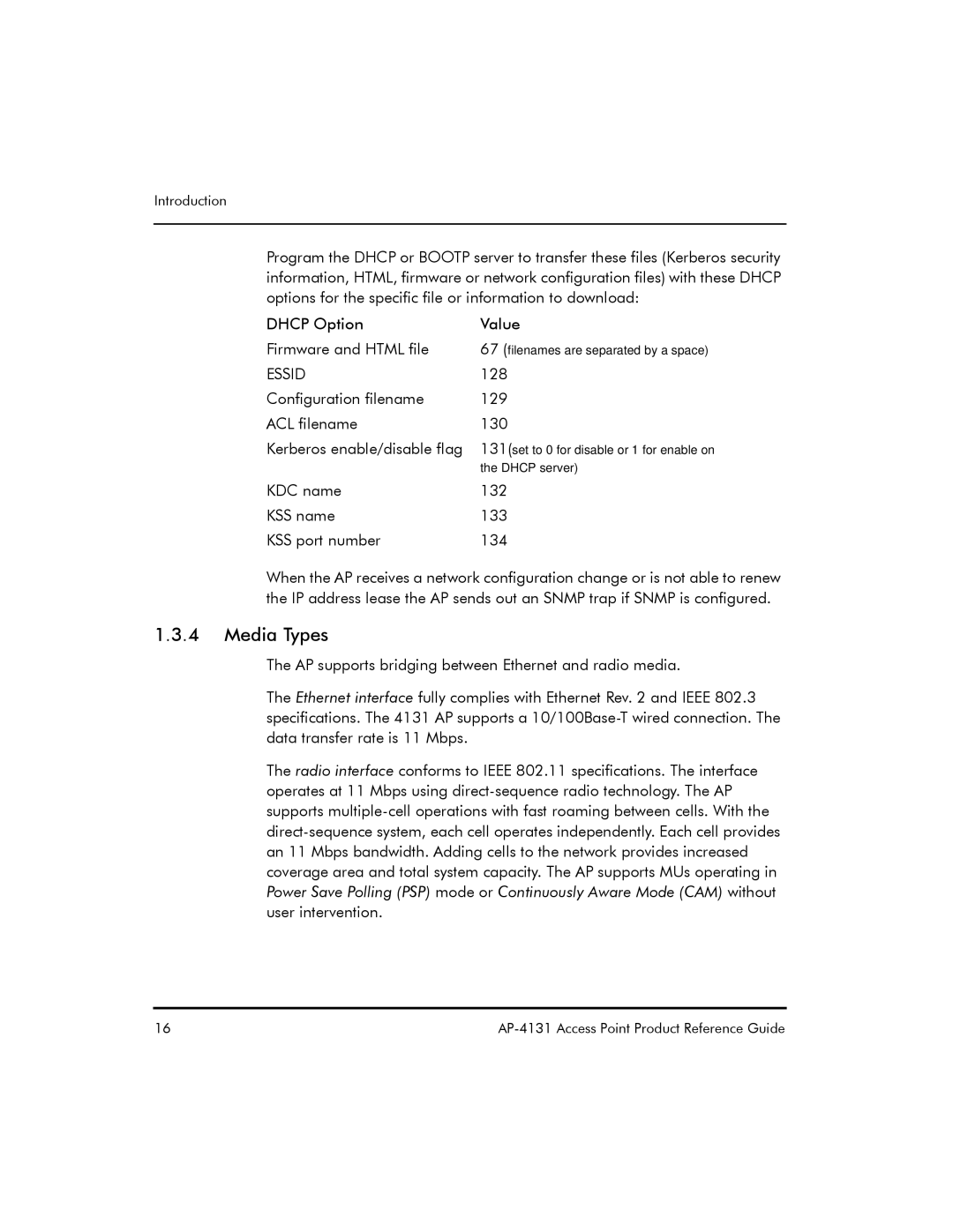 Symbol Technologies AP-4131 manual Media Types, Essid 