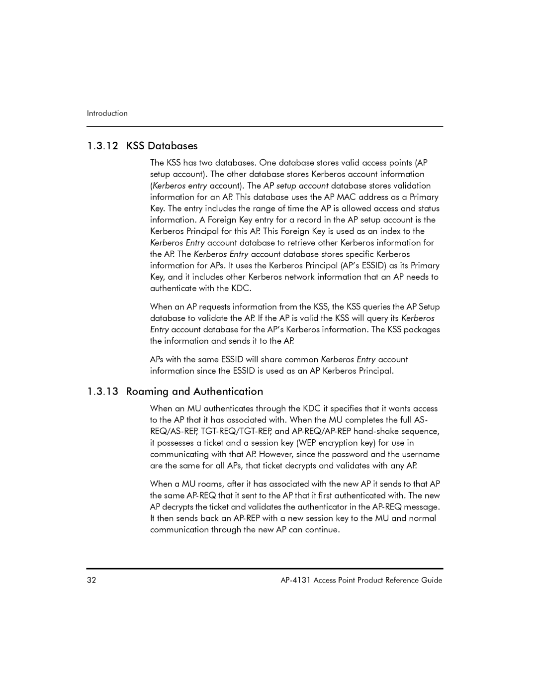 Symbol Technologies AP-4131 manual KSS Databases, Roaming and Authentication 