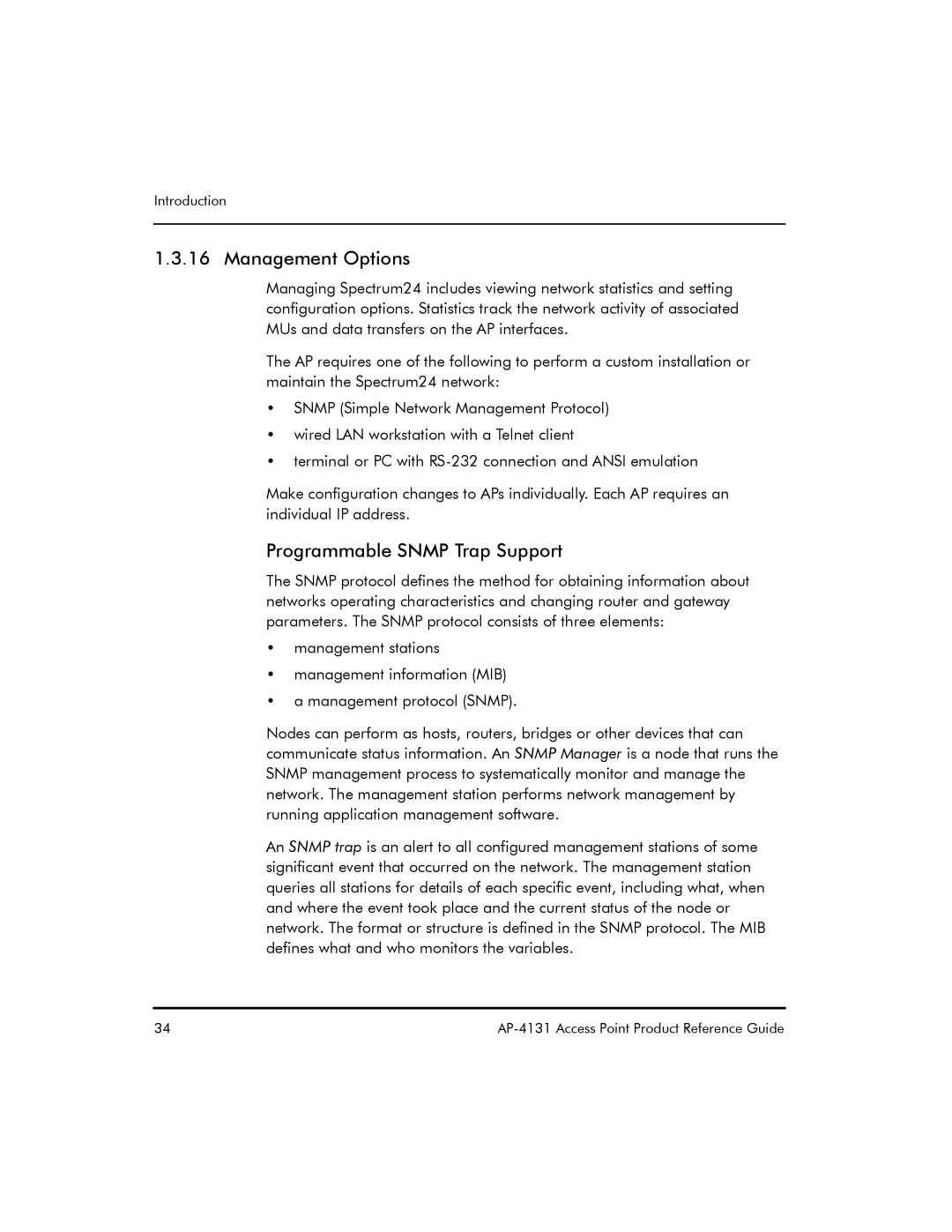 Symbol Technologies AP-4131 manual Management Options, Programmable Snmp Trap Support 