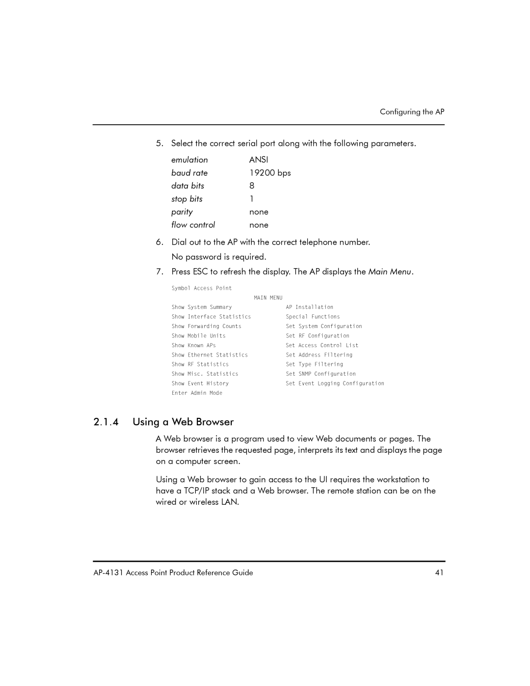 Symbol Technologies AP-4131 manual Using a Web Browser 