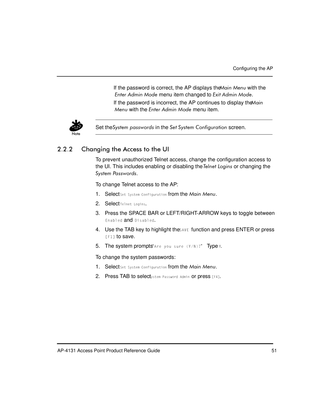 Symbol Technologies AP-4131 manual Changing the Access to the UI 