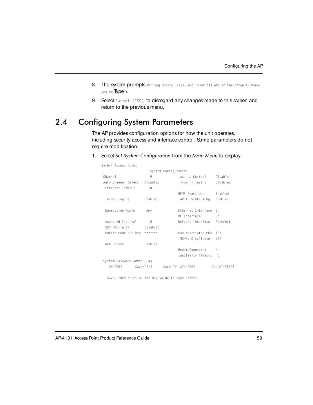 Symbol Technologies AP-4131 manual Configuring System Parameters 