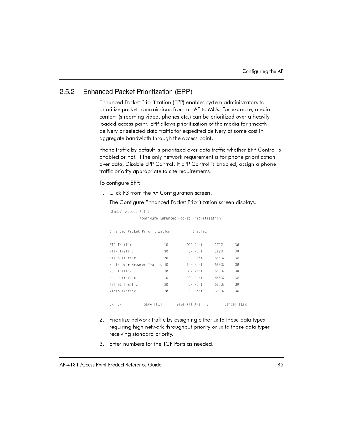 Symbol Technologies AP-4131 manual Enhanced Packet Prioritization EPP 