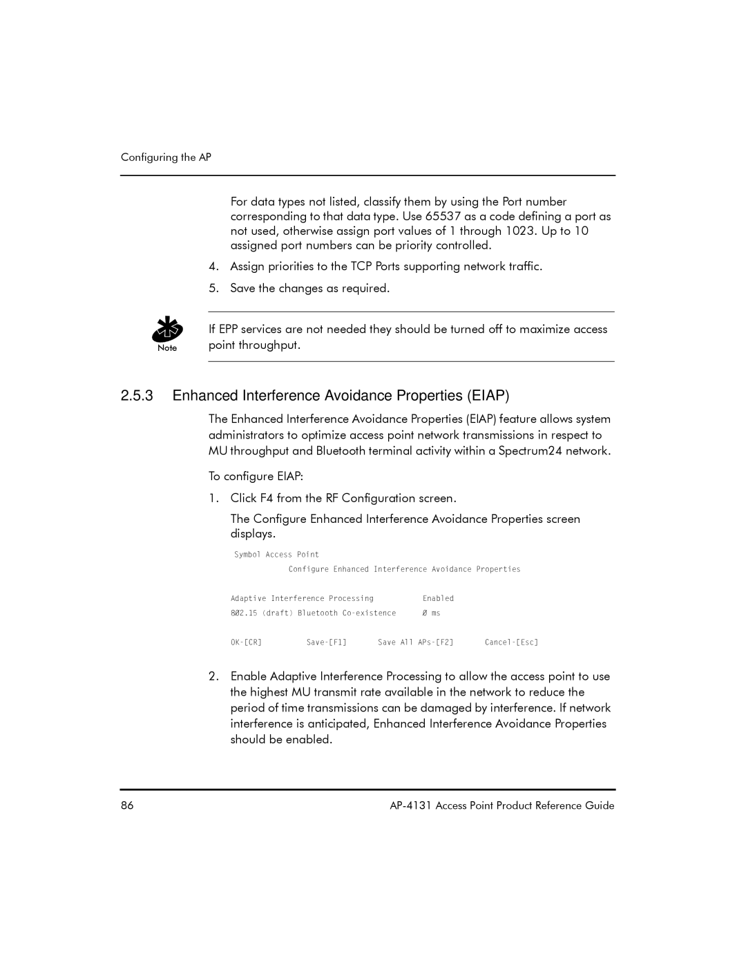 Symbol Technologies AP-4131 manual Enhanced Interference Avoidance Properties Eiap 