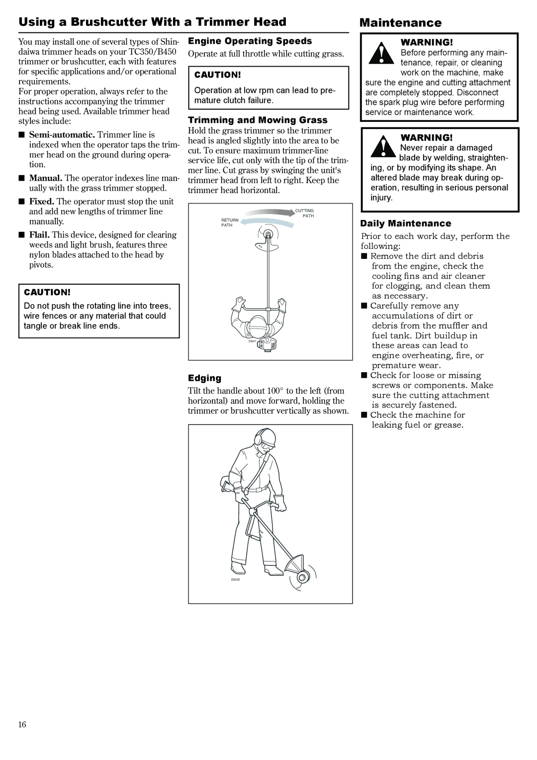Symbol Technologies T350 Using a Brushcutter With a Trimmer Head Maintenance, Engine Operating Speeds, Daily Maintenance 