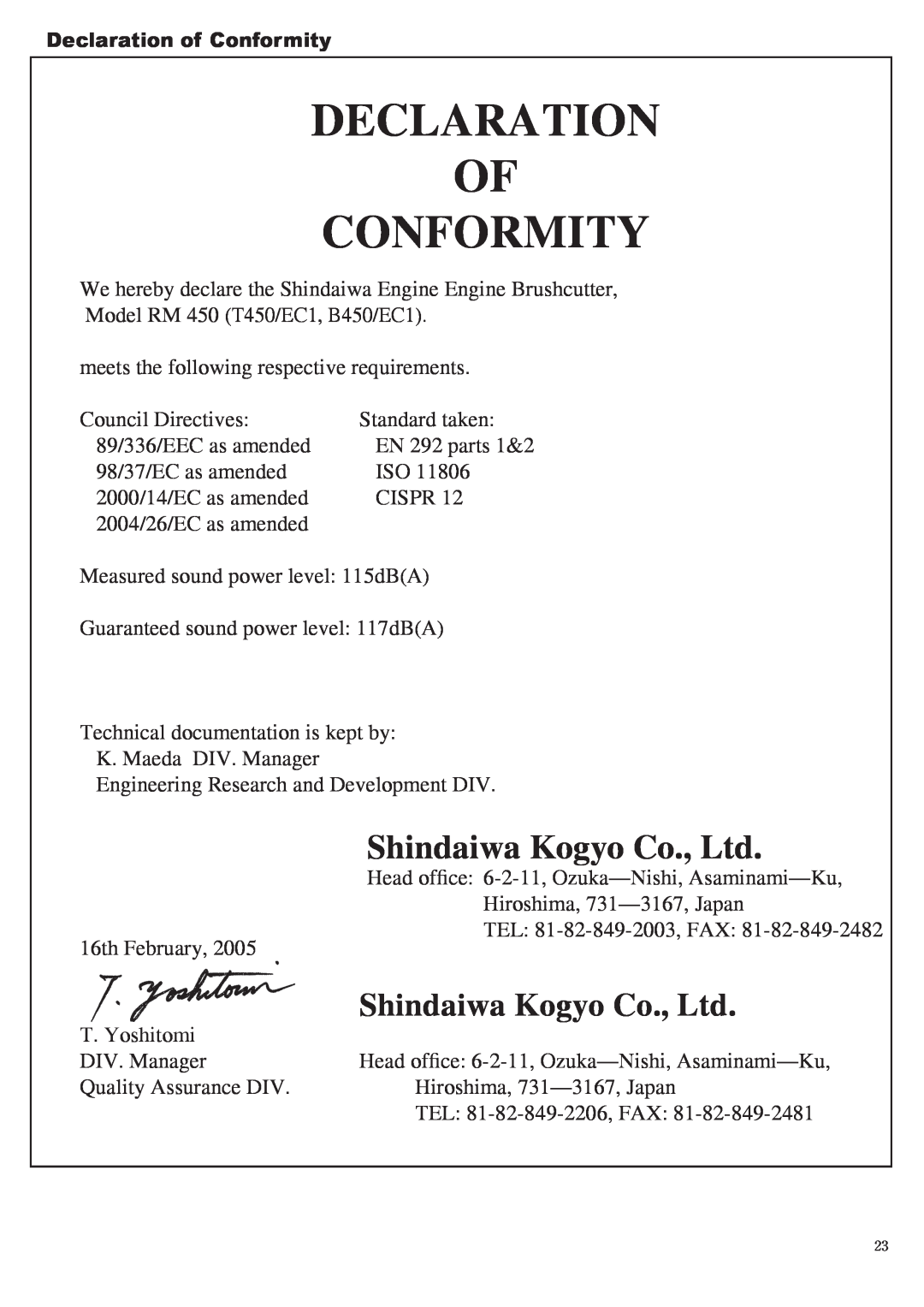 Symbol Technologies C350, B450, T350 manual Declaration Of Conformity 