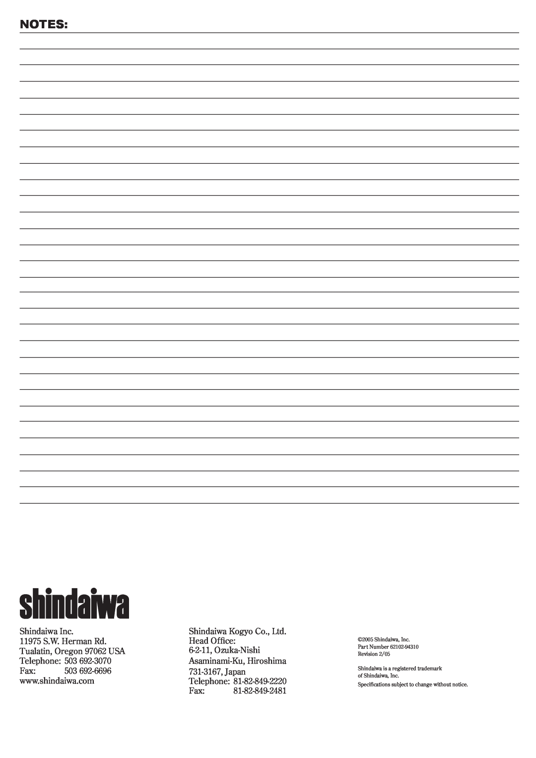 Symbol Technologies B450 Shindaiwa, Inc Part Number Revision 2/05, Shindaiwa is a registered trademark of Shindaiwa, Inc 