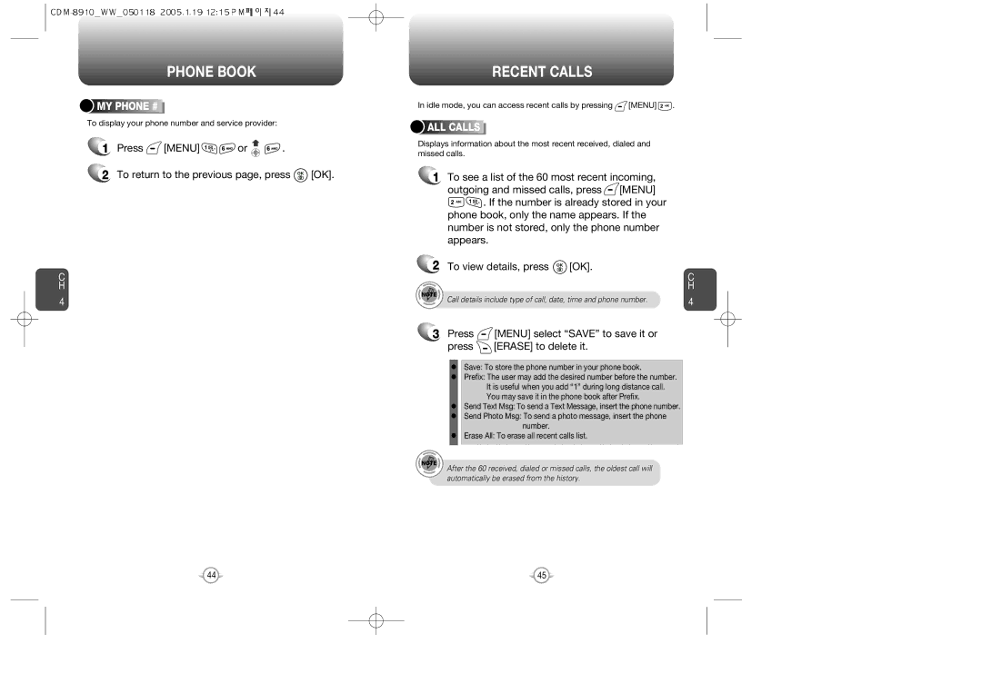 Symbol Technologies CDM-8910WW warranty Recent Calls, Press Menu or To return to the previous page, press OK, ALL Calls 