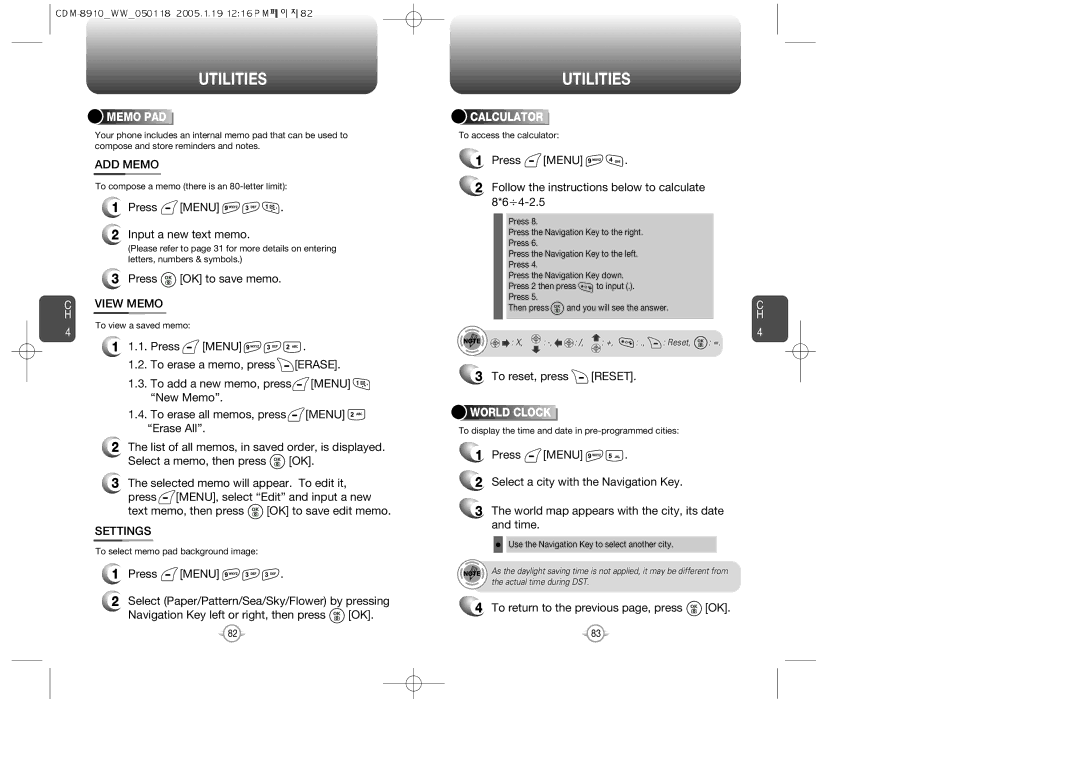 Symbol Technologies CDM-8910WW warranty ADD Memo, View Memo, Settings 