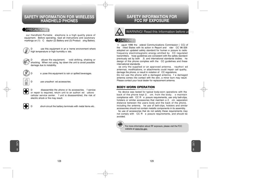 Symbol Technologies CDM-8910WW warranty Safety Information for FCC RF Exposure, BODY-WORN Operation, Precautions 