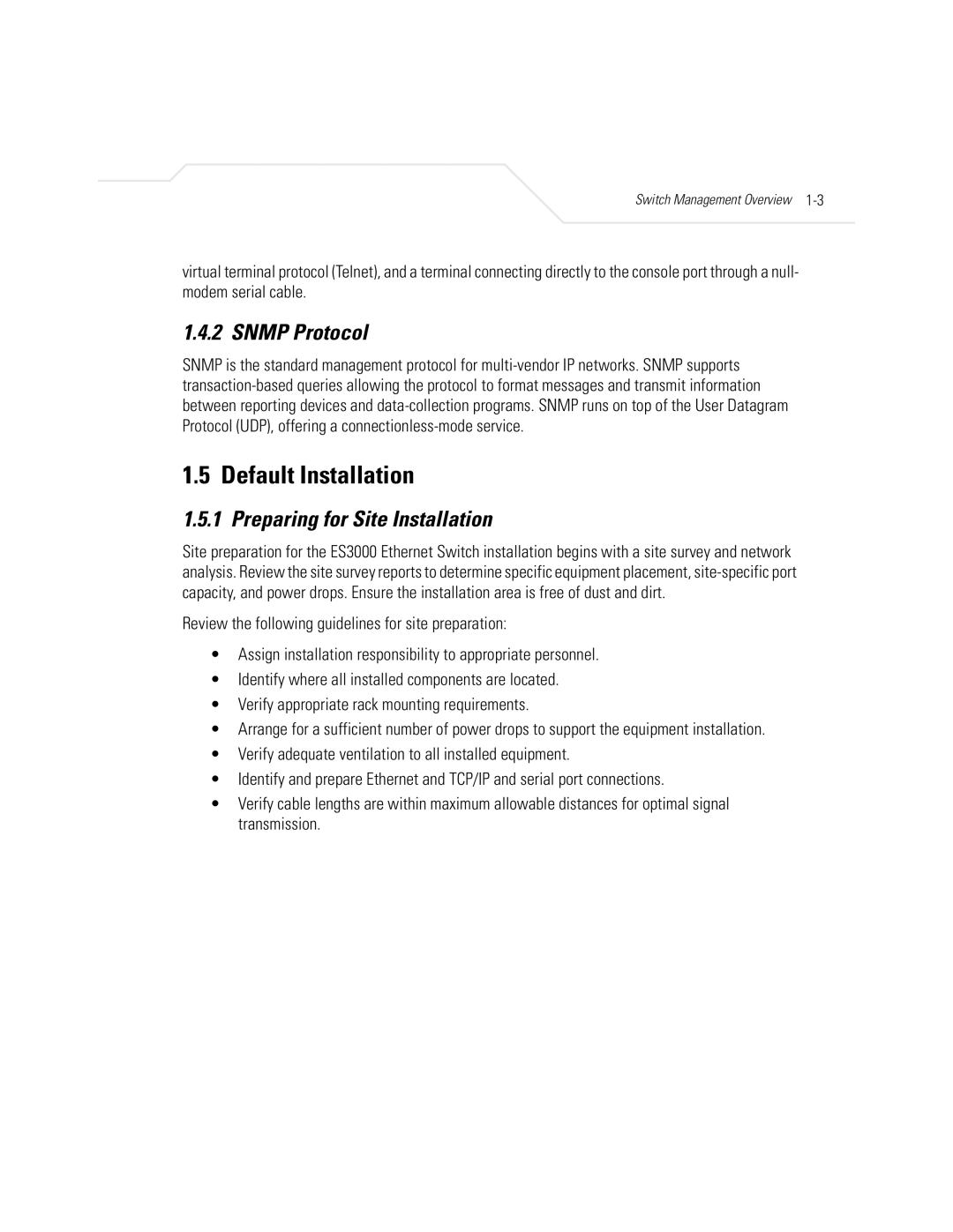 Symbol Technologies ES3000 manual Default Installation, Snmp Protocol, Preparing for Site Installation 