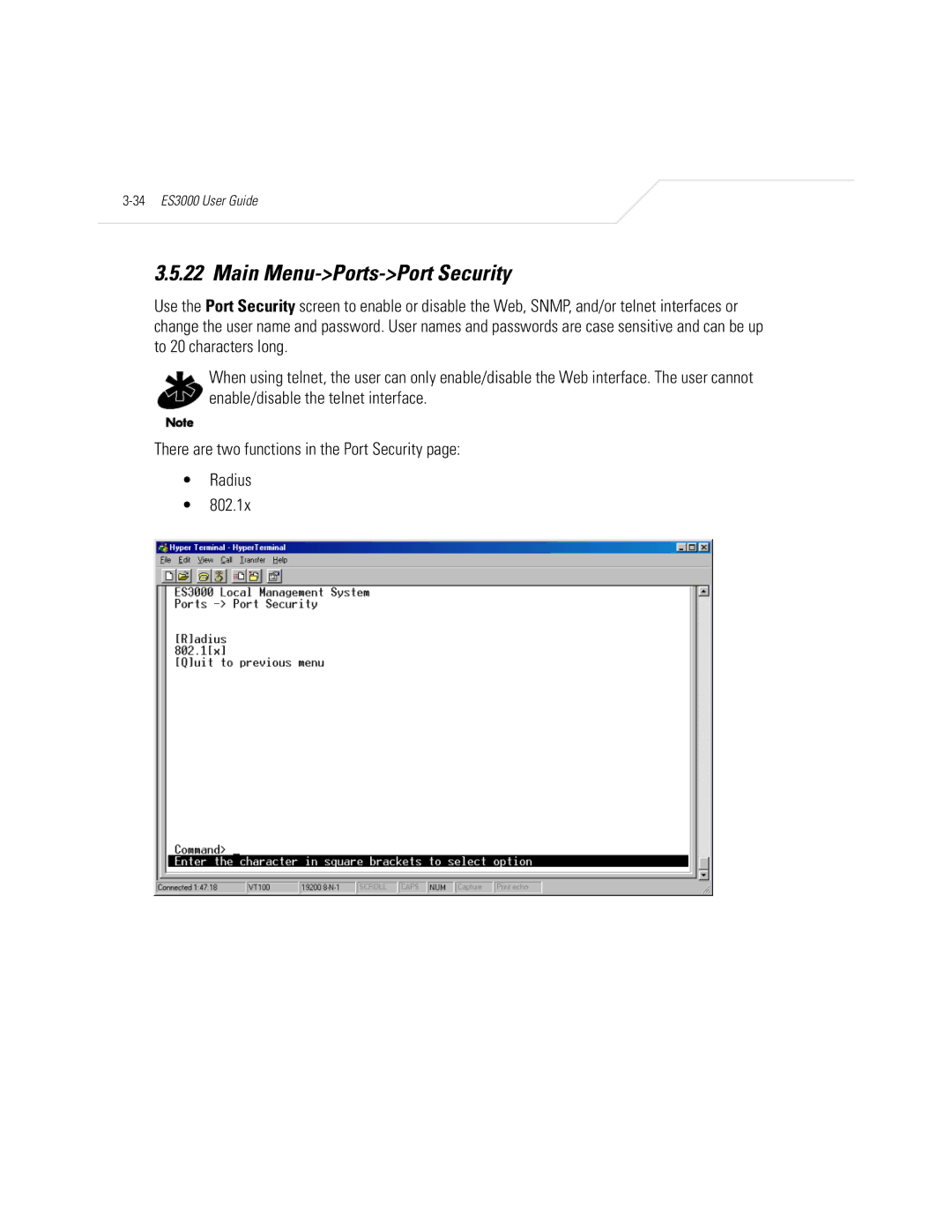 Symbol Technologies ES3000 manual Main Menu-Ports-Port Security 