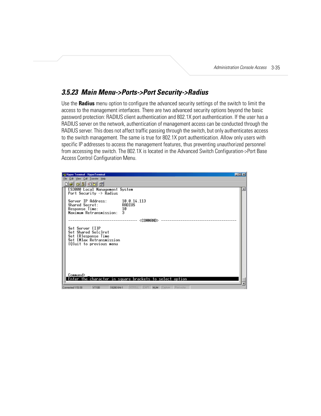 Symbol Technologies ES3000 manual Main Menu-Ports-Port Security-Radius 