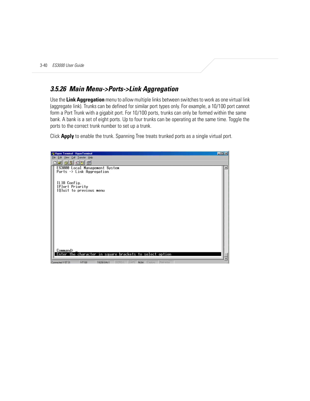 Symbol Technologies ES3000 manual Main Menu-Ports-Link Aggregation 