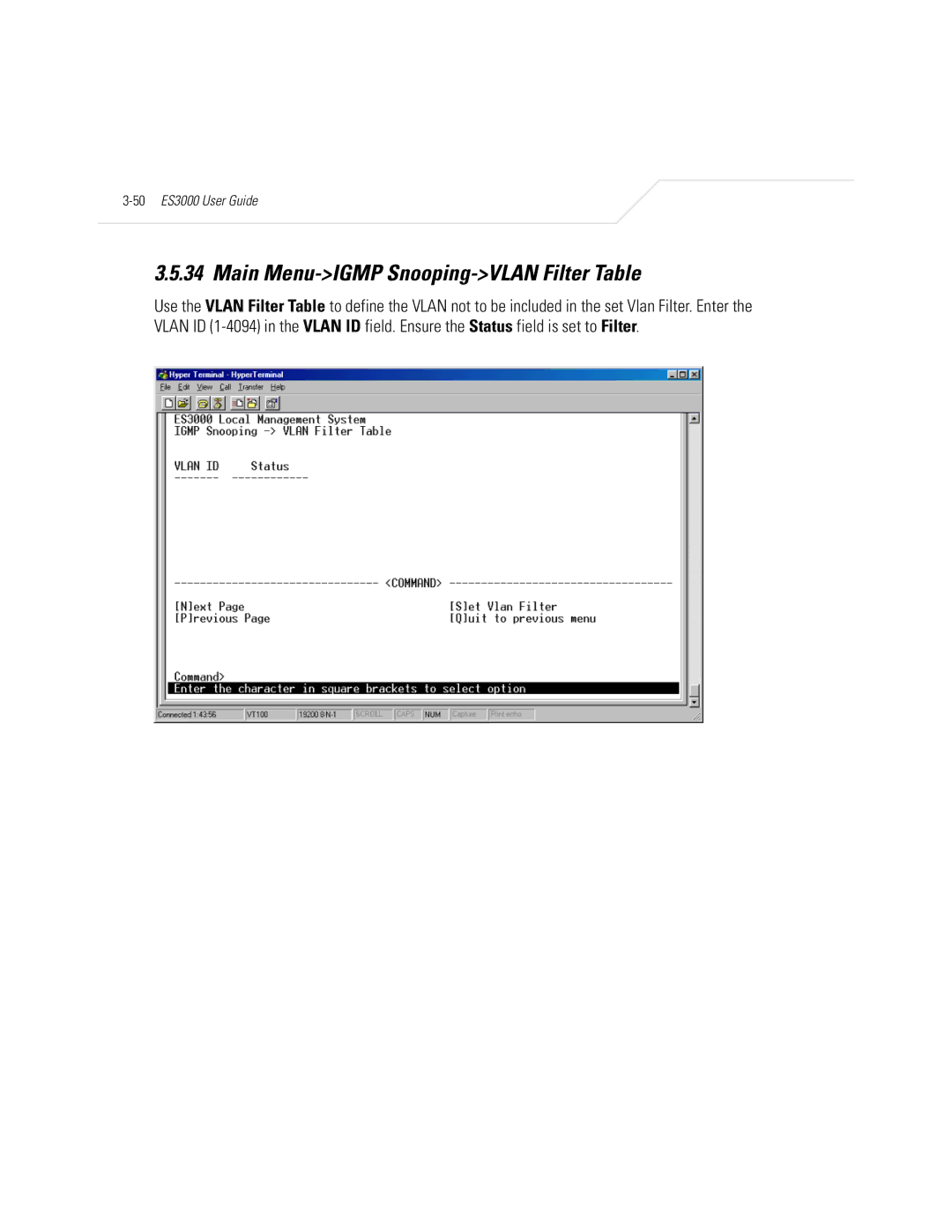 Symbol Technologies ES3000 manual Main Menu-IGMP Snooping-VLAN Filter Table 