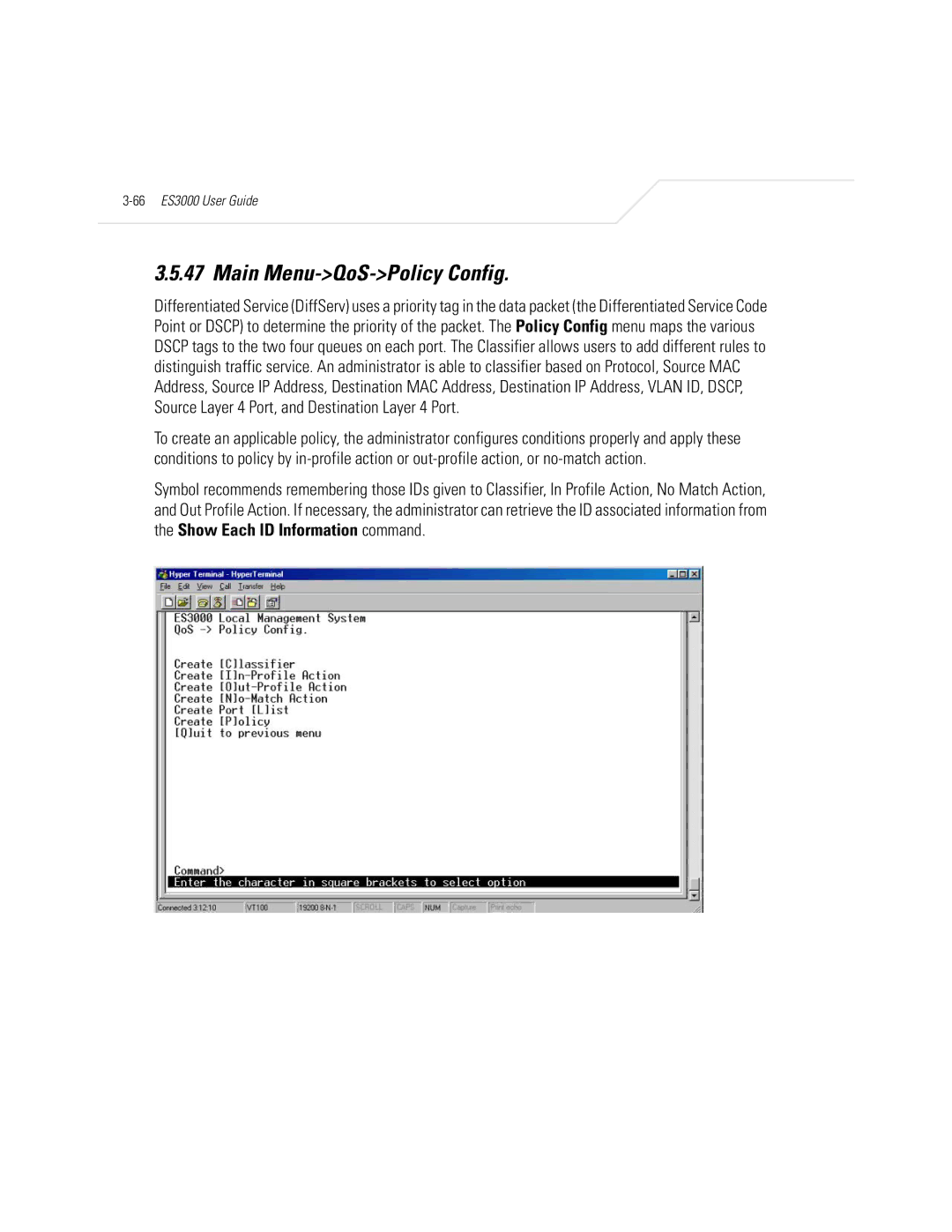 Symbol Technologies ES3000 manual Main Menu-QoS-Policy Config 