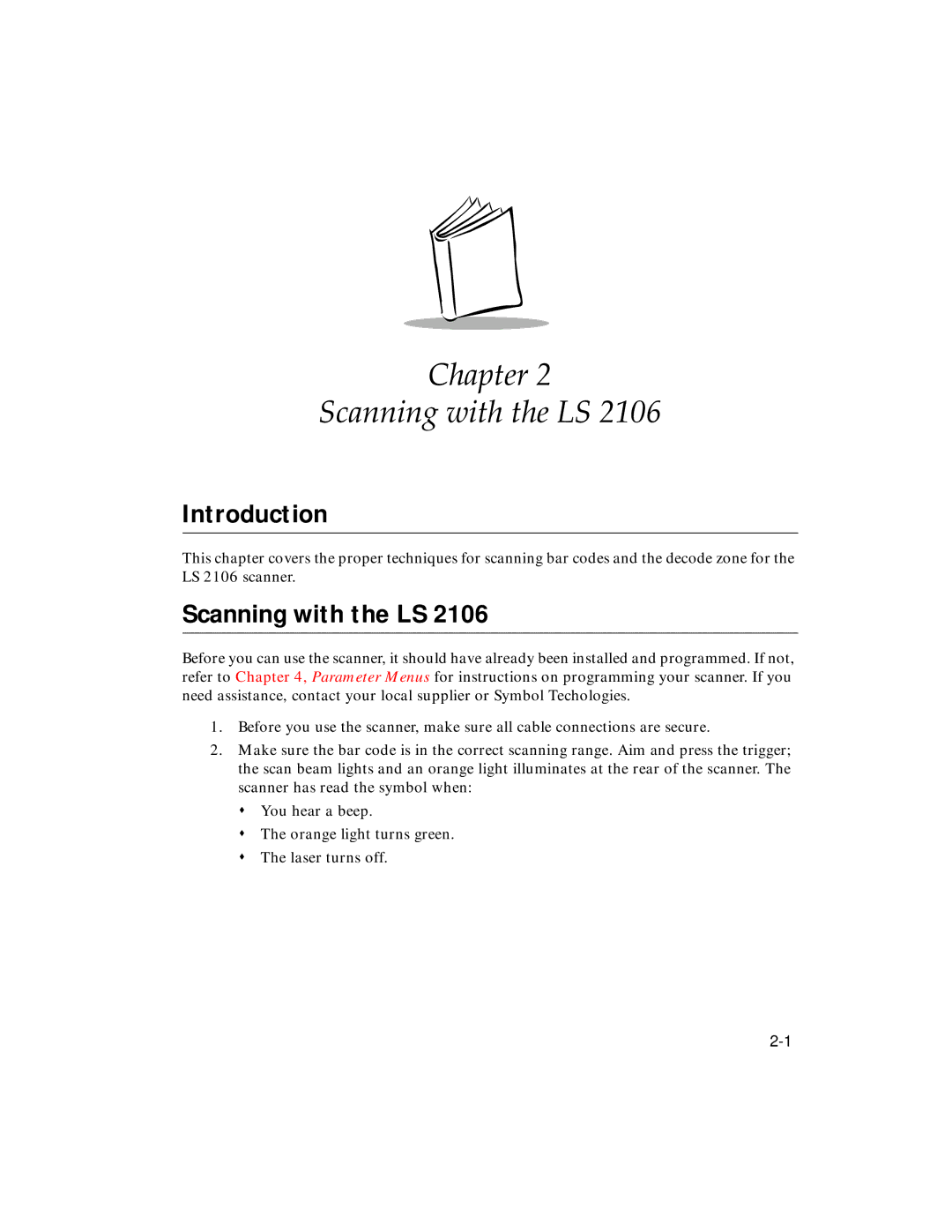 Symbol Technologies LS 2106 manual Chapter Scanning with the LS 