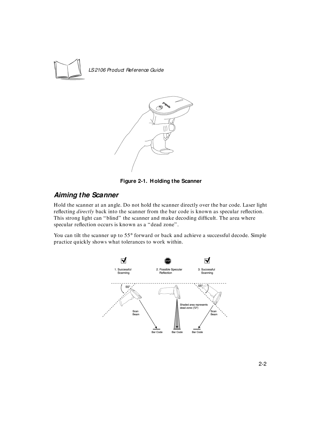 Symbol Technologies LS 2106 manual Aiming the Scanner 