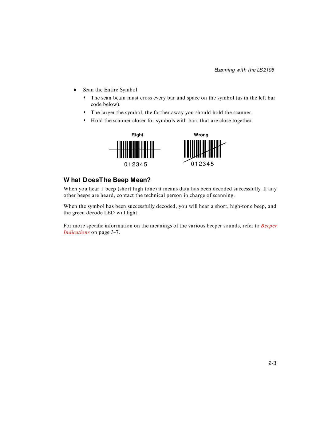 Symbol Technologies LS 2106 manual What Does The Beep Mean? 