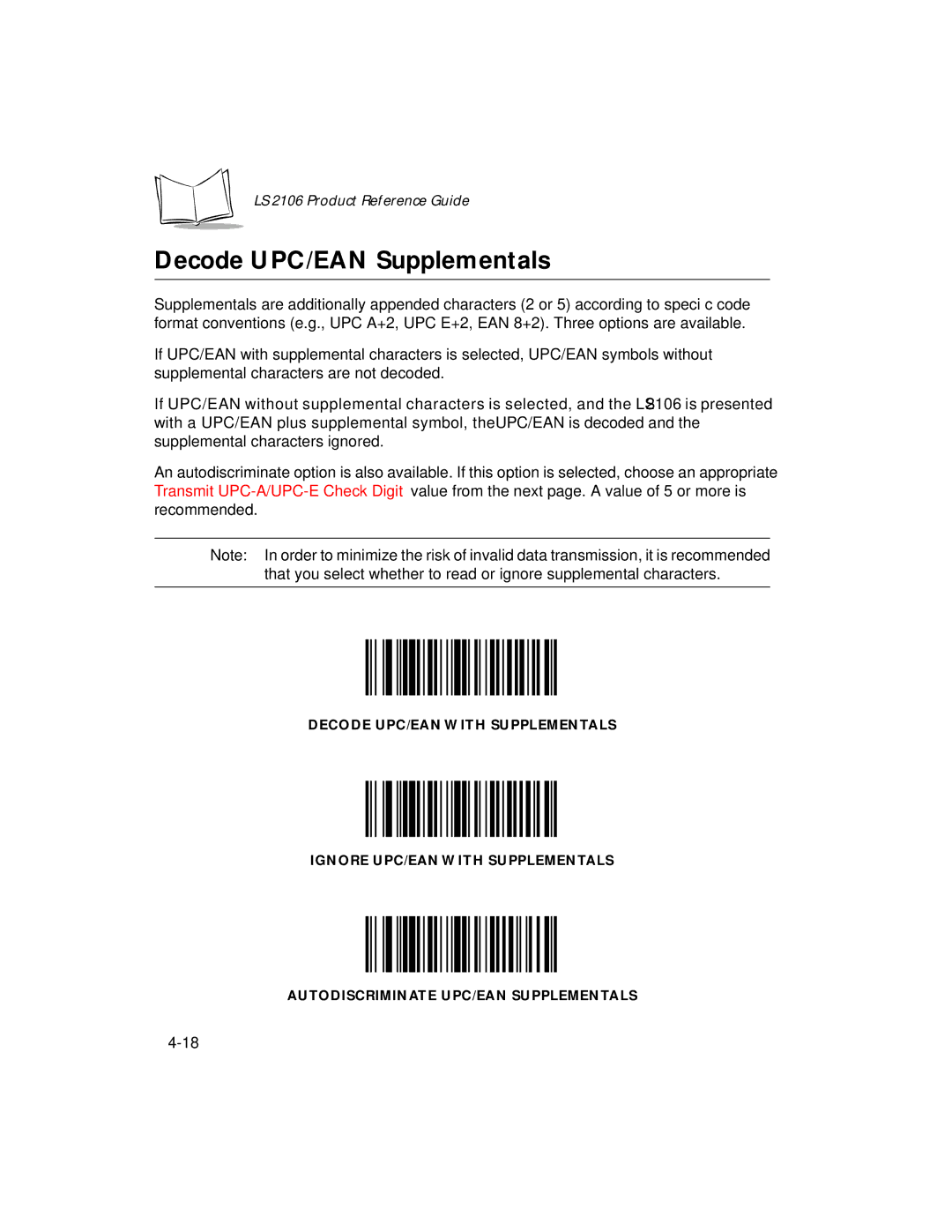 Symbol Technologies LS 2106 manual Decode UPC/EAN Supplementals 